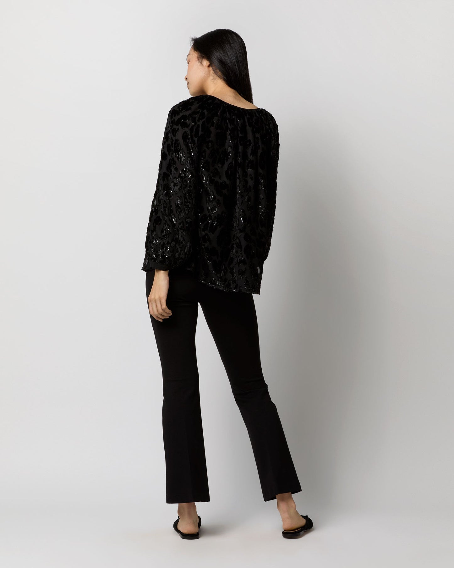 Ariana Blouse in Black Leopard Fil Coupé Georgette