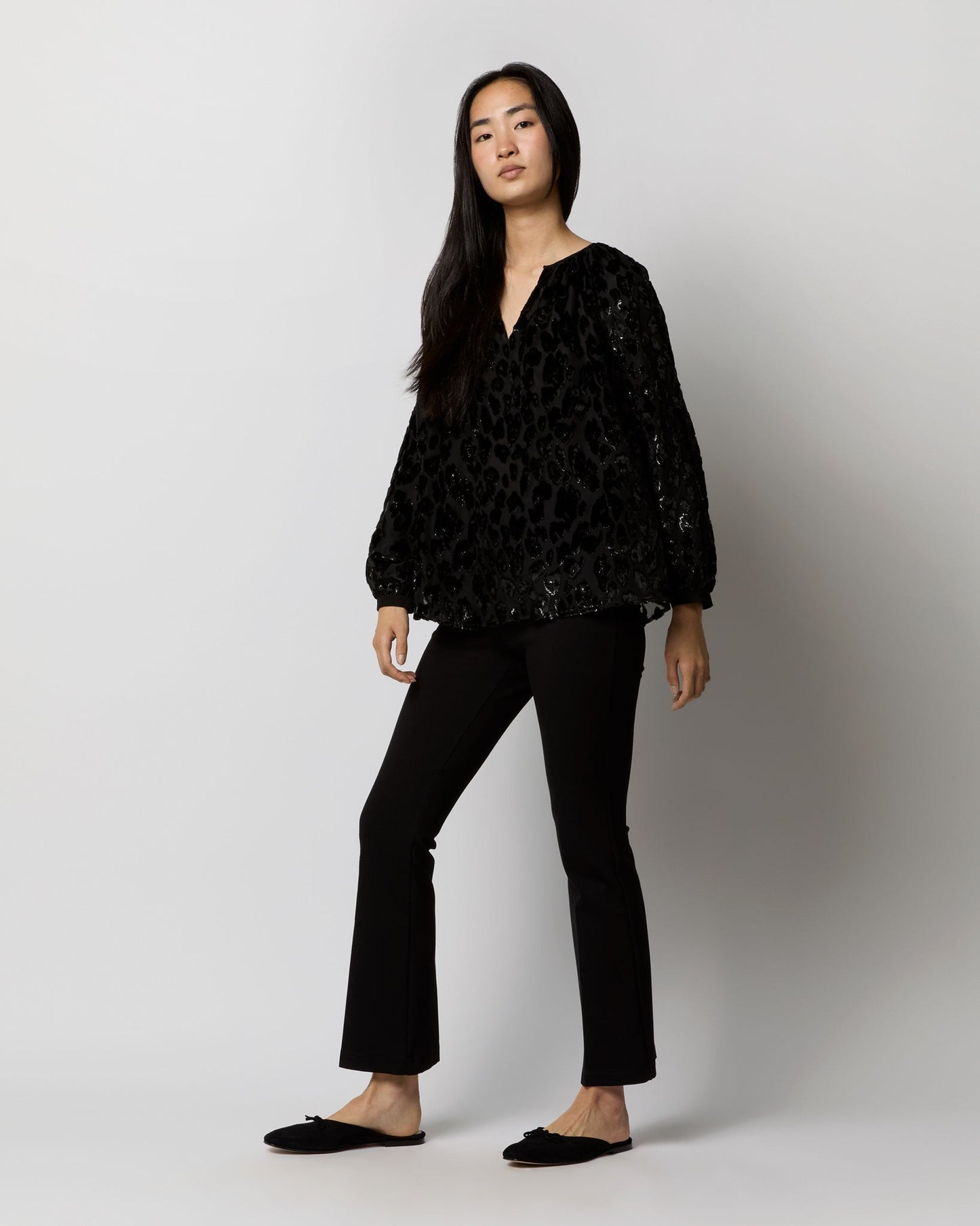 Ariana Blouse in Black Leopard Fil Coupé Georgette