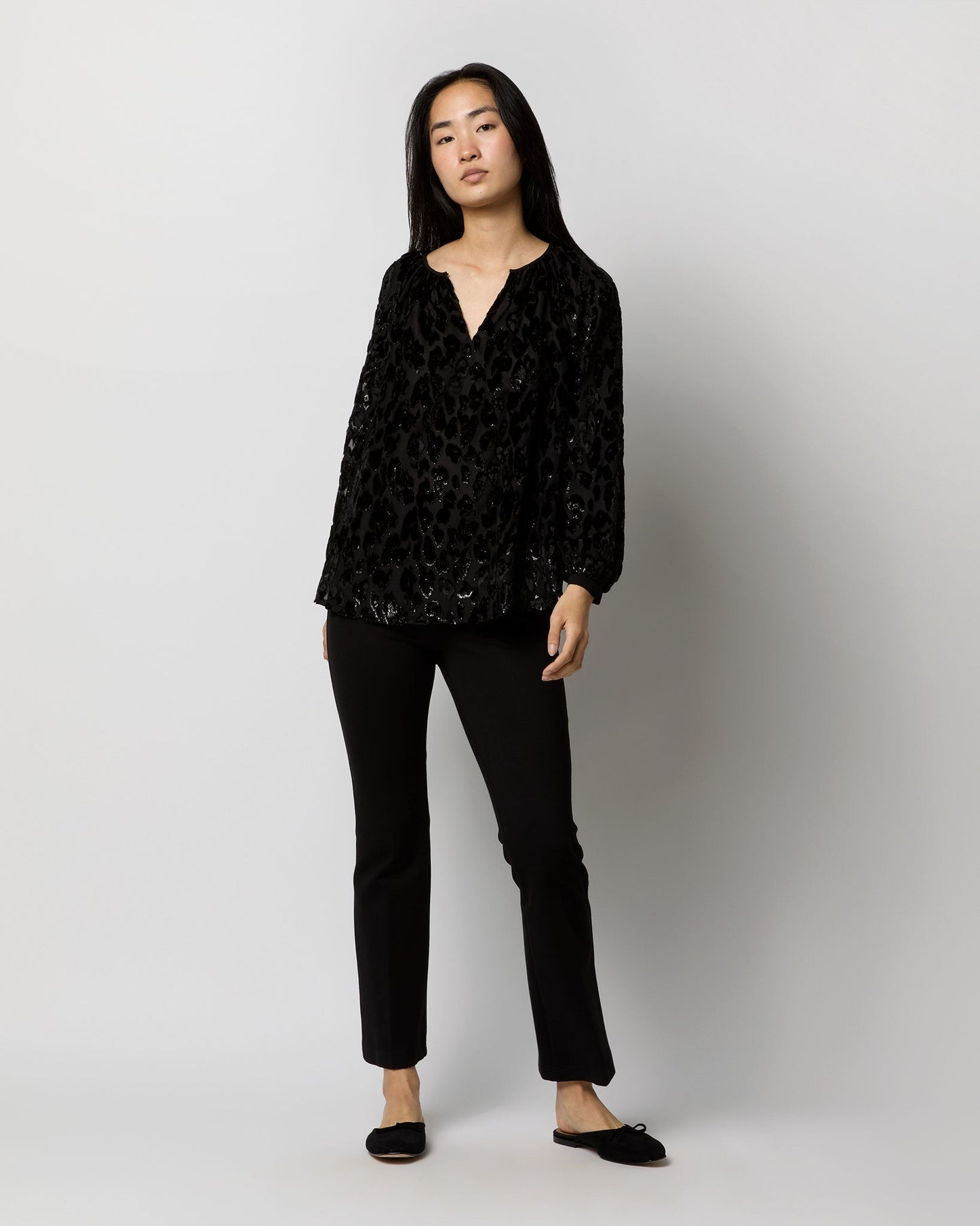 Ariana Blouse in Black Leopard Fil Coupé Georgette