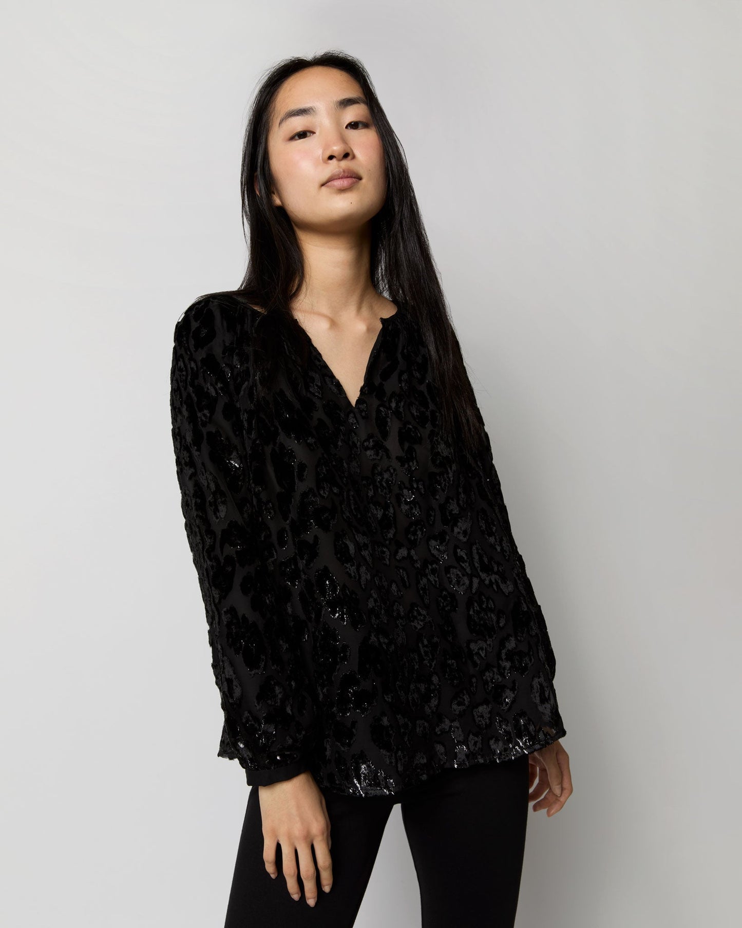 Ariana Blouse in Black Leopard Fil Coupé Georgette