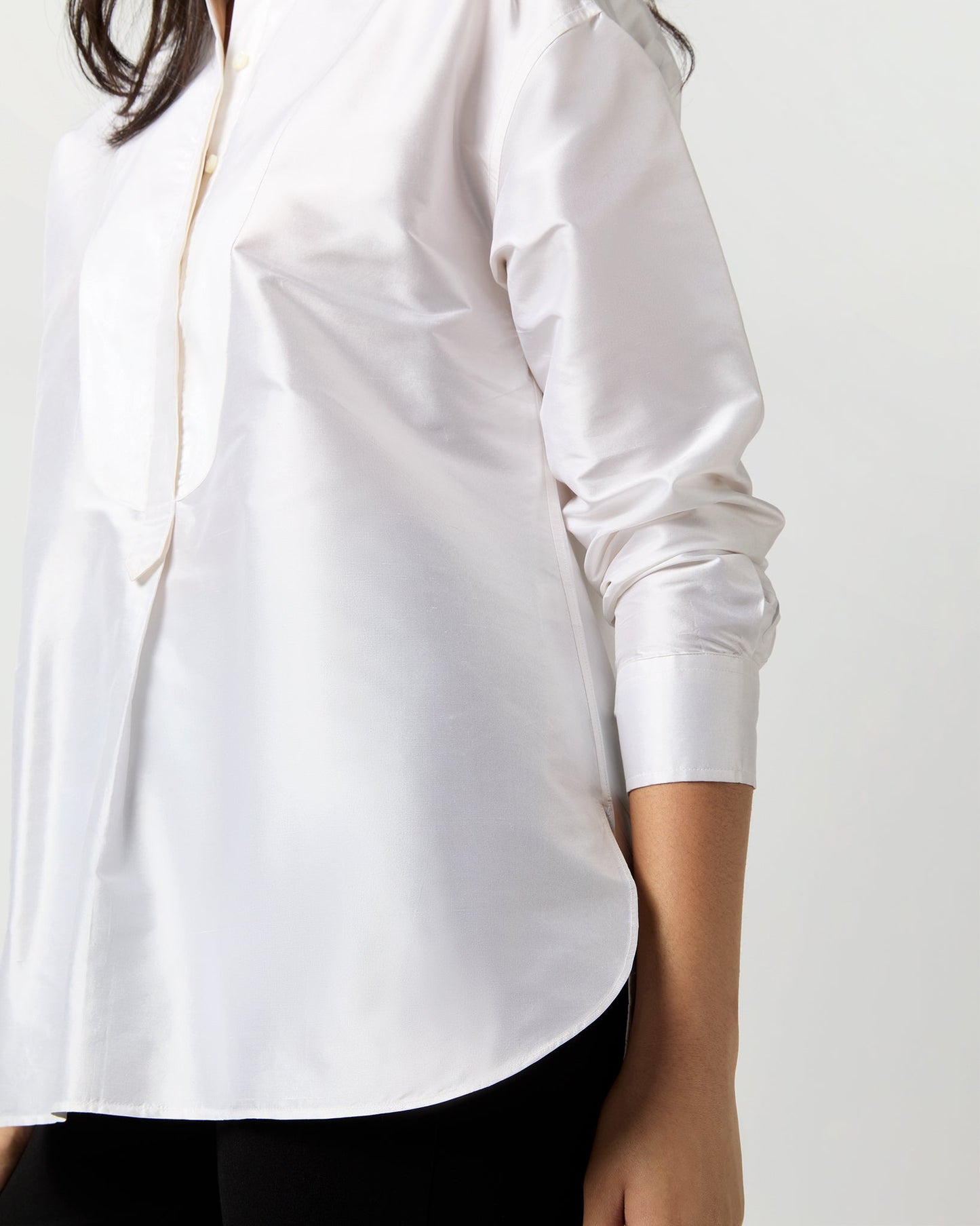 Christiane Bib-Front Tunic in Ivory Silk Shantung