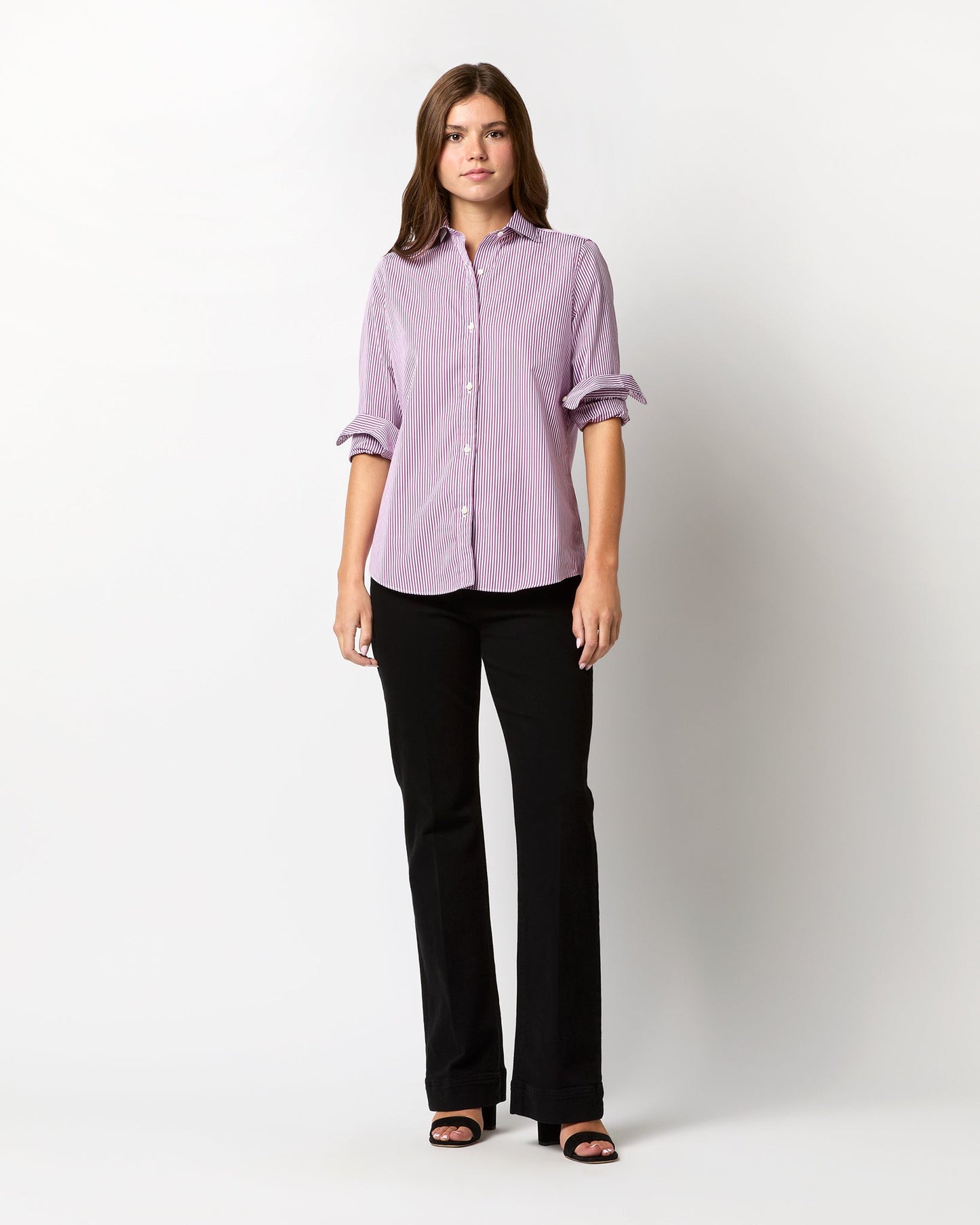 Understudy Shirt in Berry/White Bengal Stripe Poplin