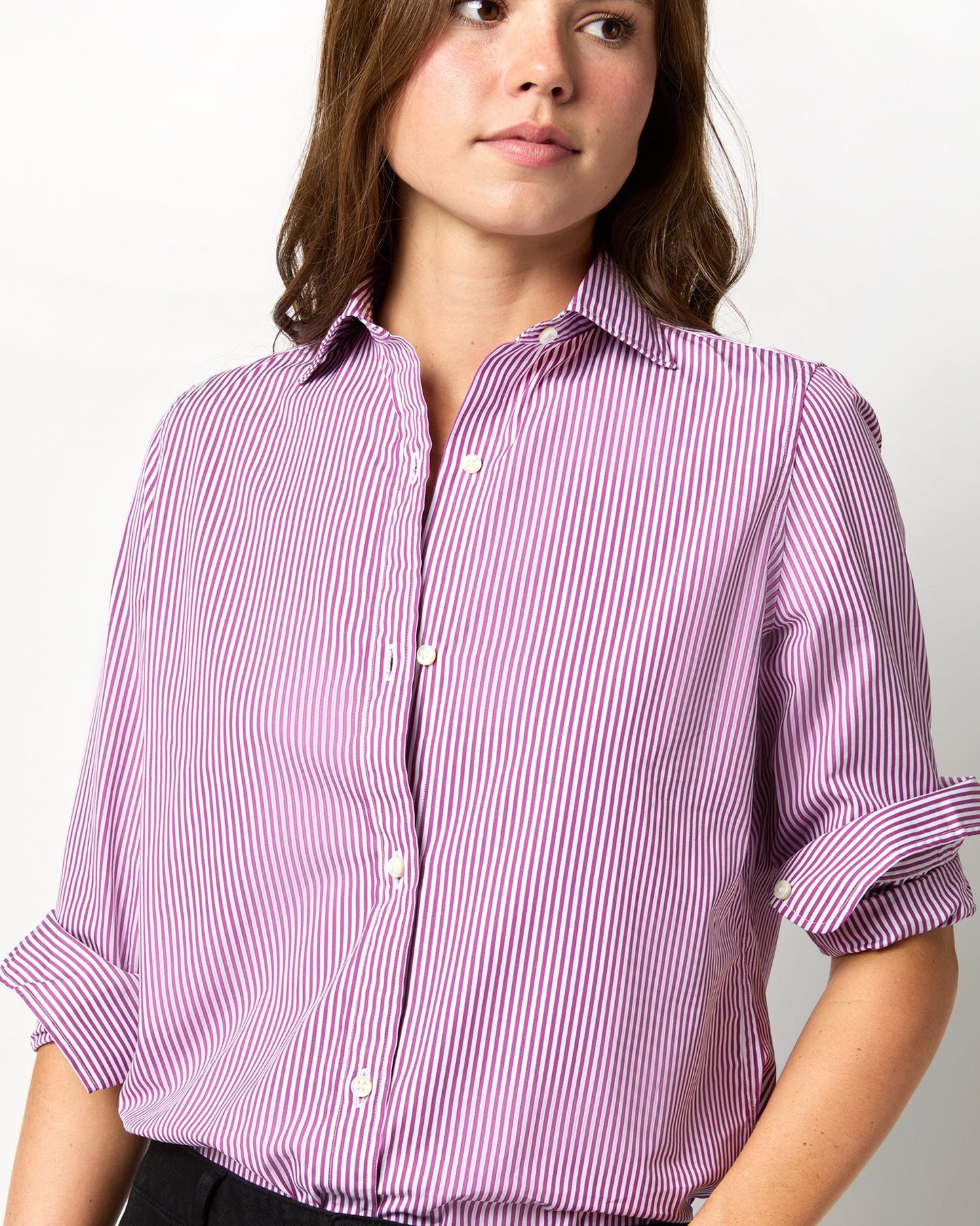 Understudy Shirt in Berry/White Bengal Stripe Poplin