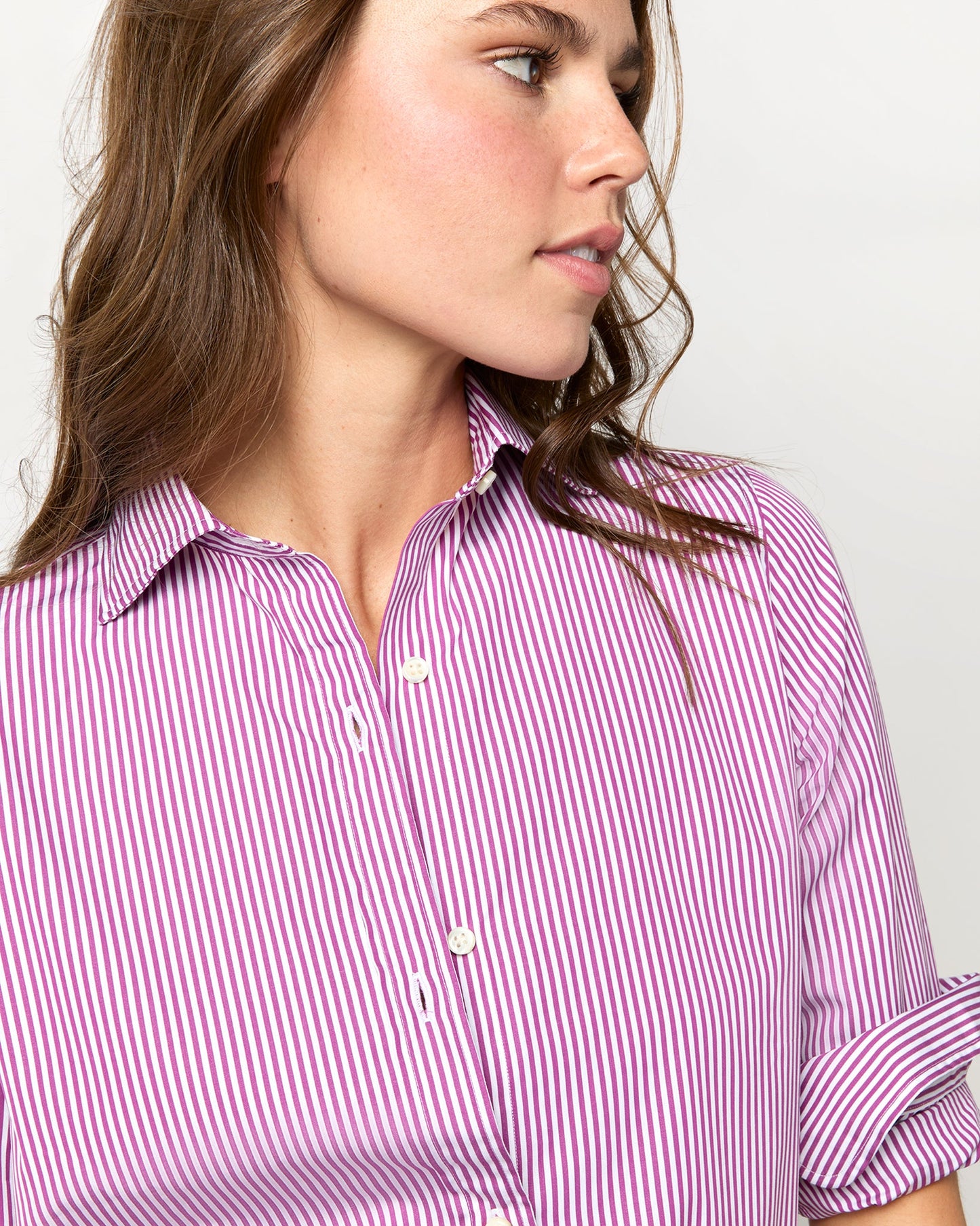 Understudy Shirt in Berry/White Bengal Stripe Poplin