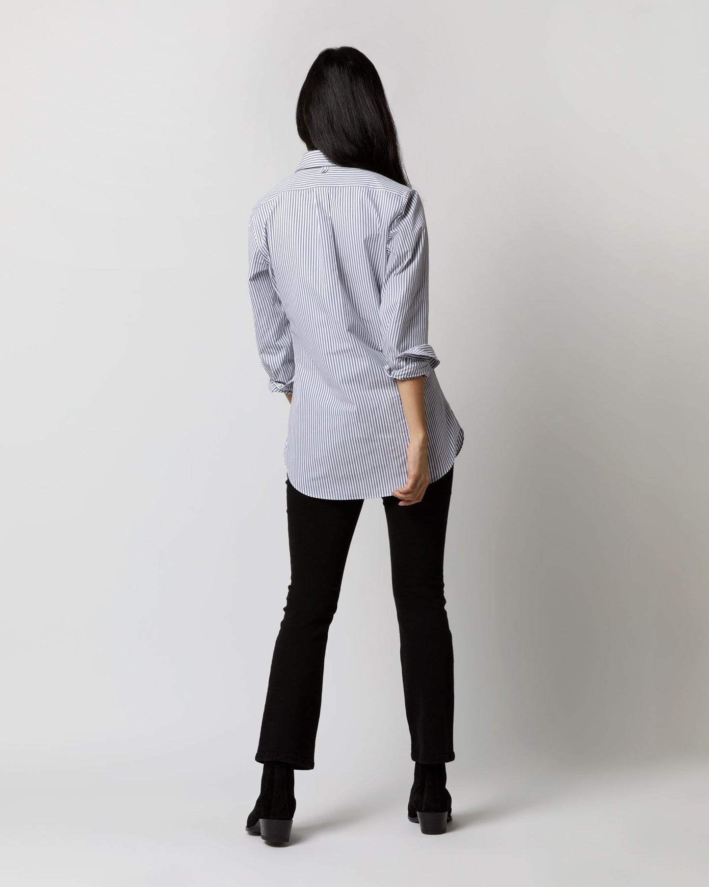 Boyfriend Shirt in Grey/White Bengal Stripe Compact Cotton