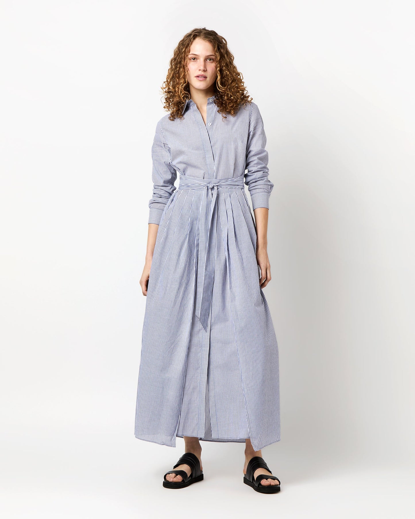 Ingrid Dress in Navy/White Bengal Stripe Cotton Lawn