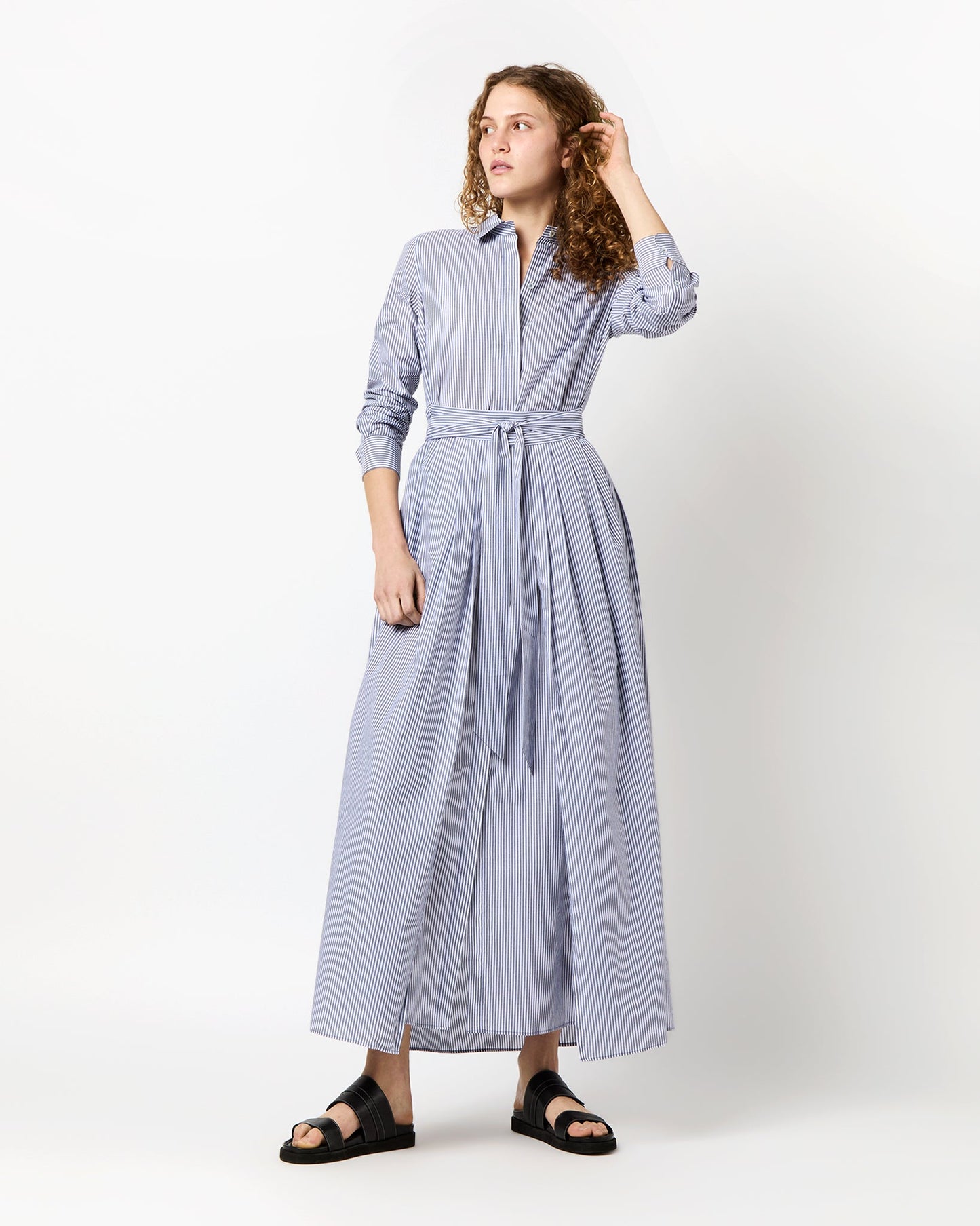 Ingrid Dress in Navy/White Bengal Stripe Cotton Lawn