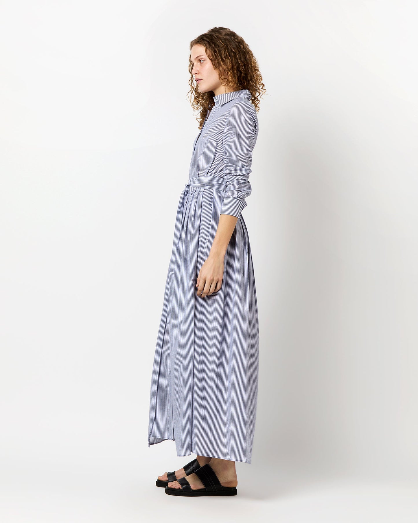 Ingrid Dress in Navy/White Bengal Stripe Cotton Lawn