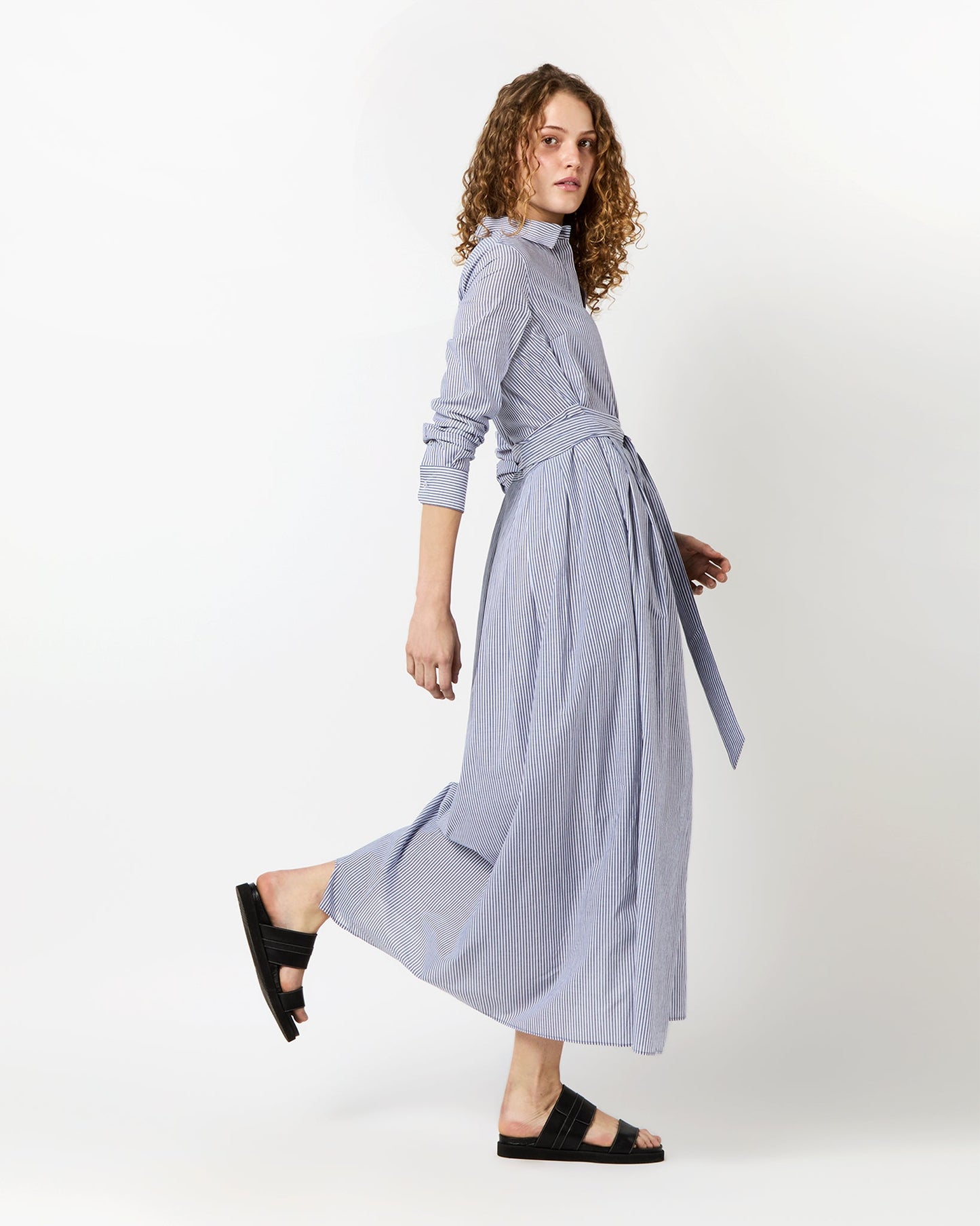 Ingrid Dress in Navy/White Bengal Stripe Cotton Lawn