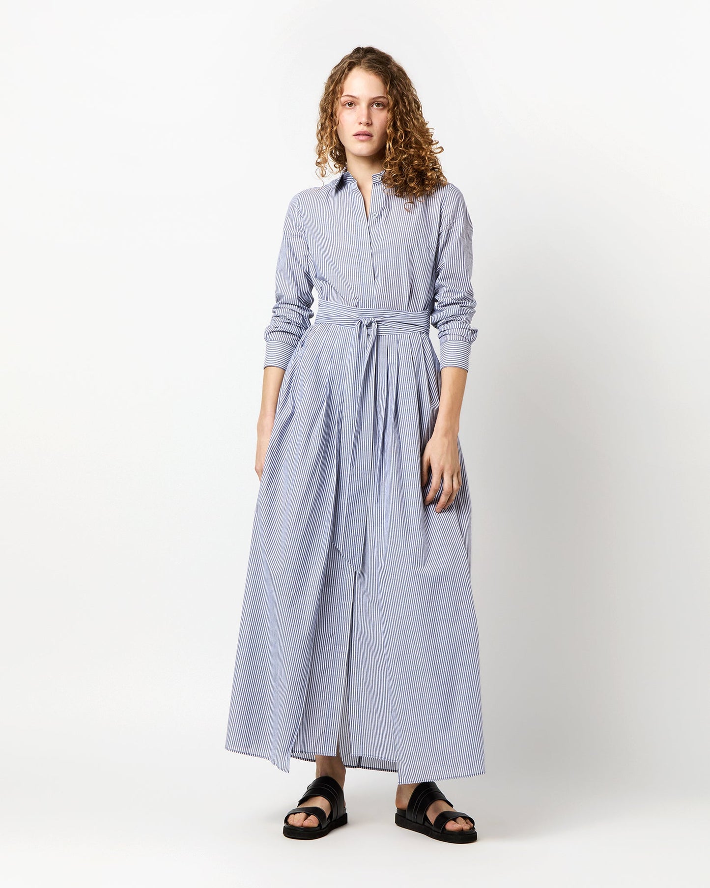 Ingrid Dress in Navy/White Bengal Stripe Cotton Lawn