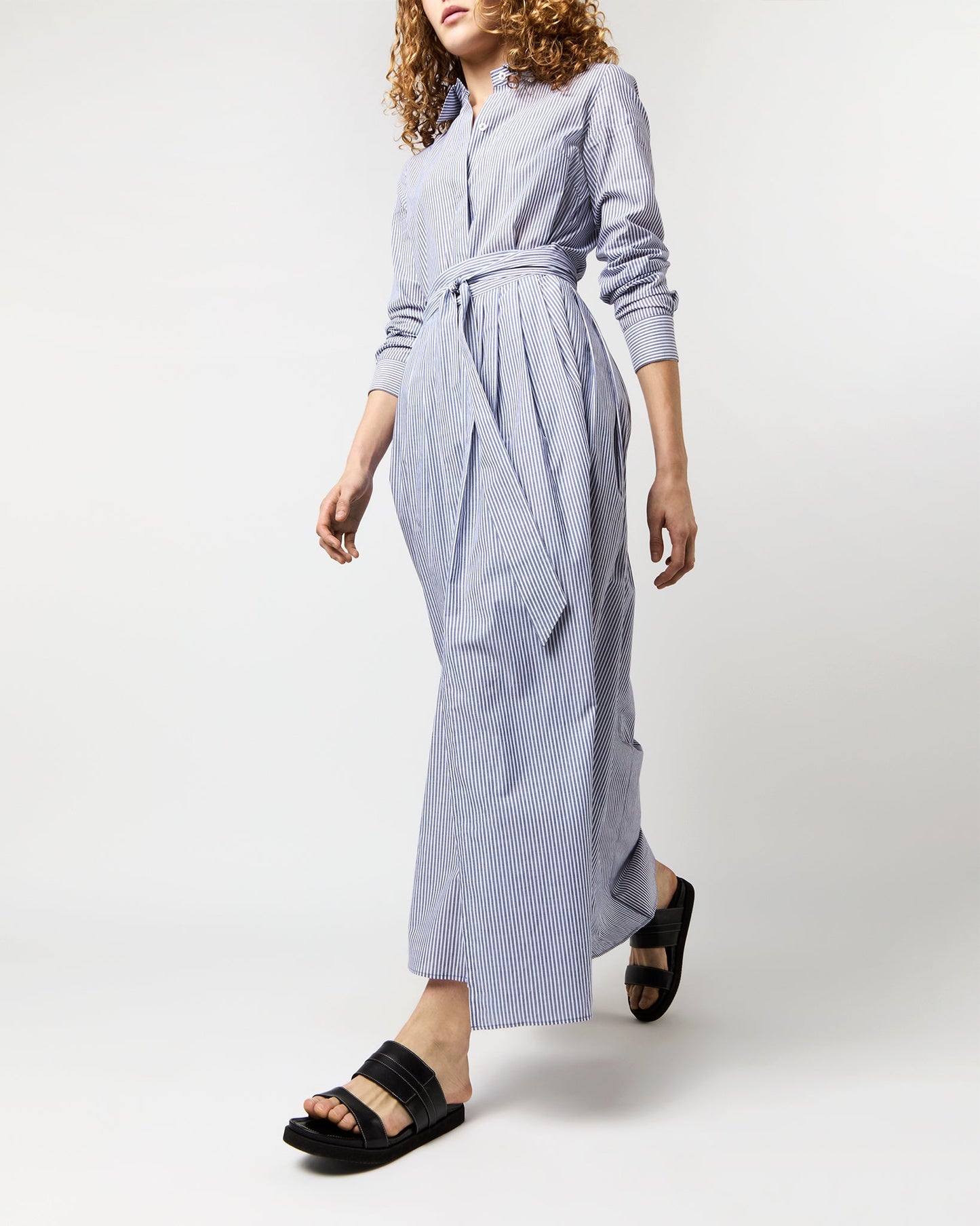 Ingrid Dress in Navy/White Bengal Stripe Cotton Lawn