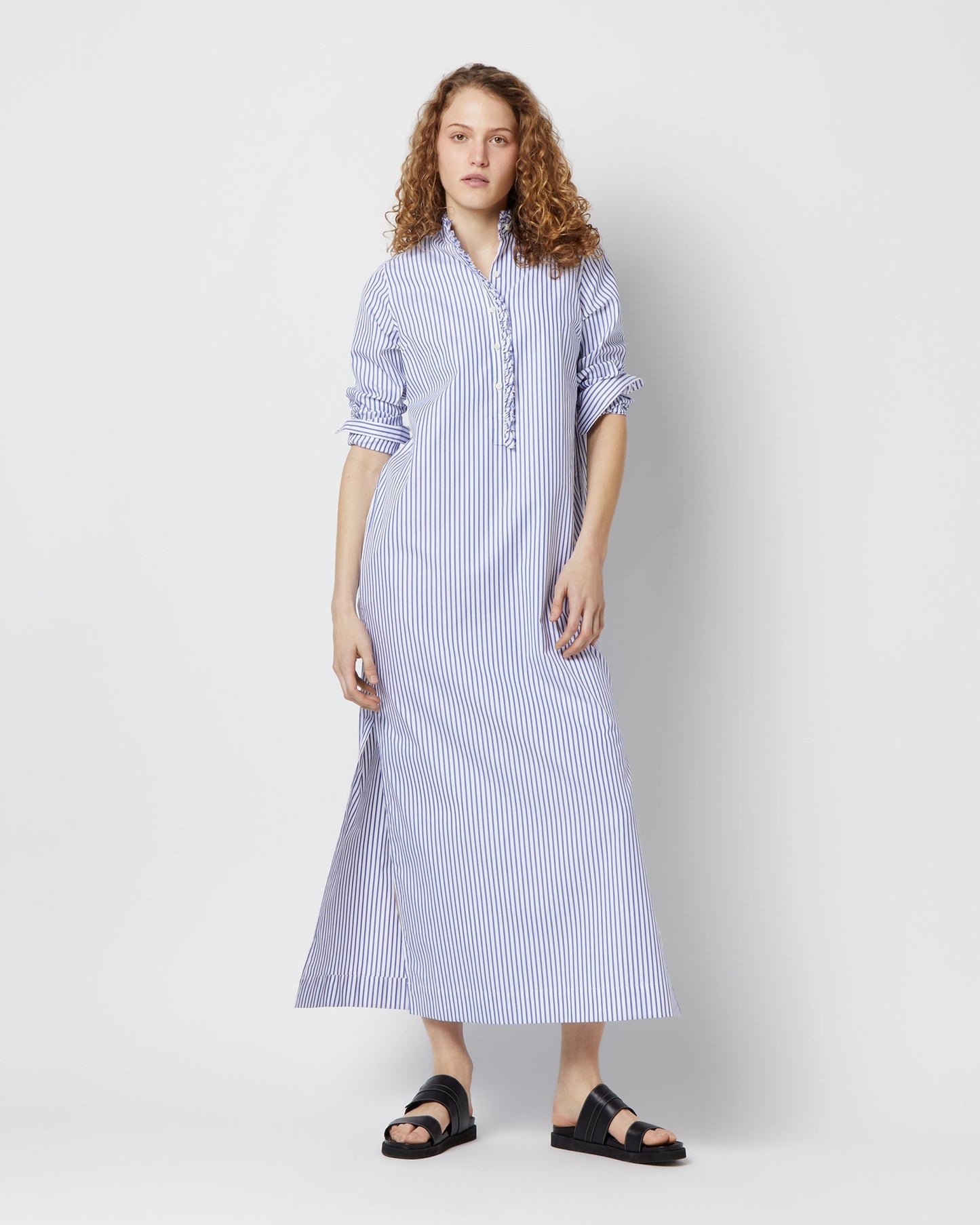 Frill Talitha Shirtdress in Blue/White Stripe Pinpoint