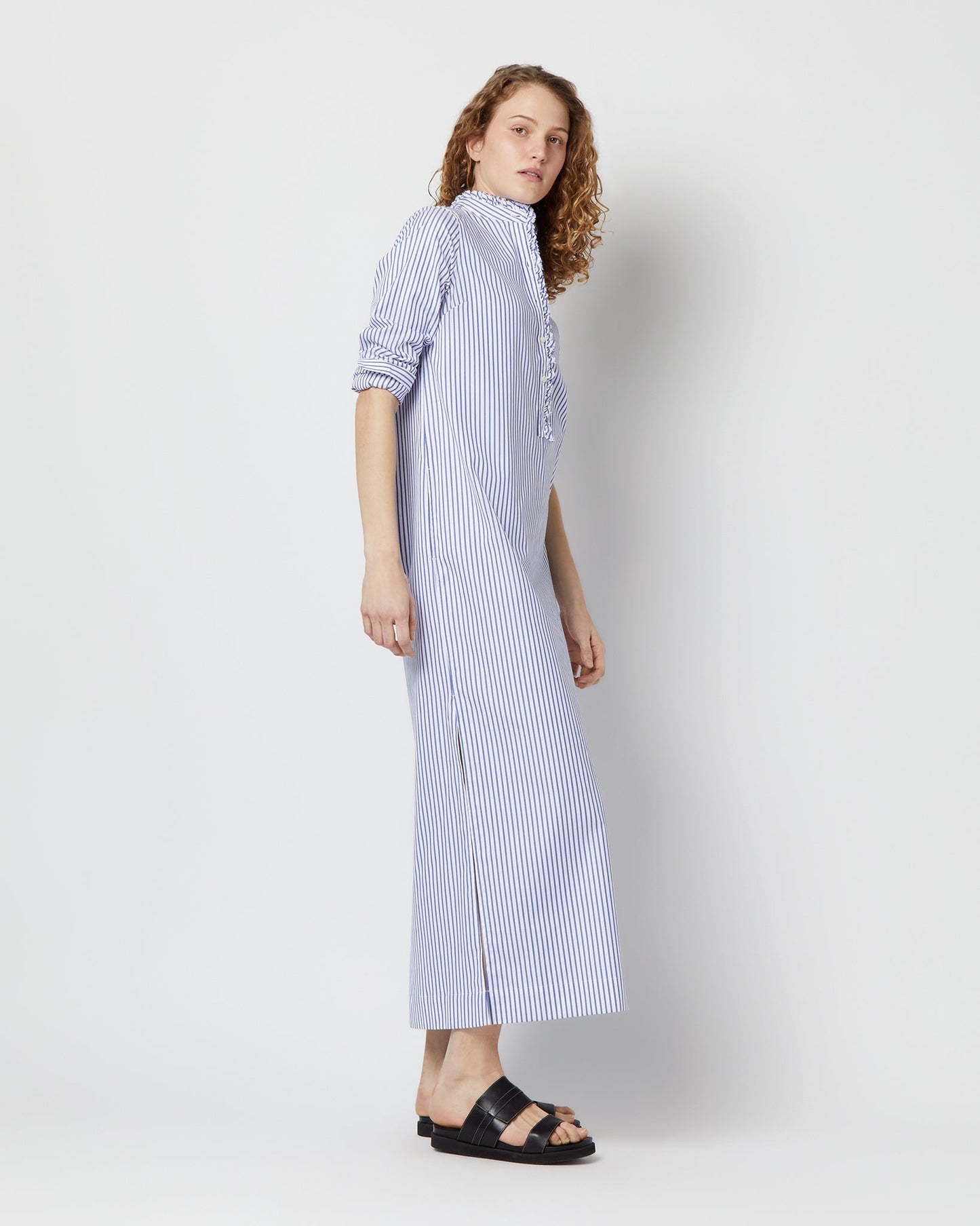 Frill Talitha Shirtdress in Blue/White Stripe Pinpoint