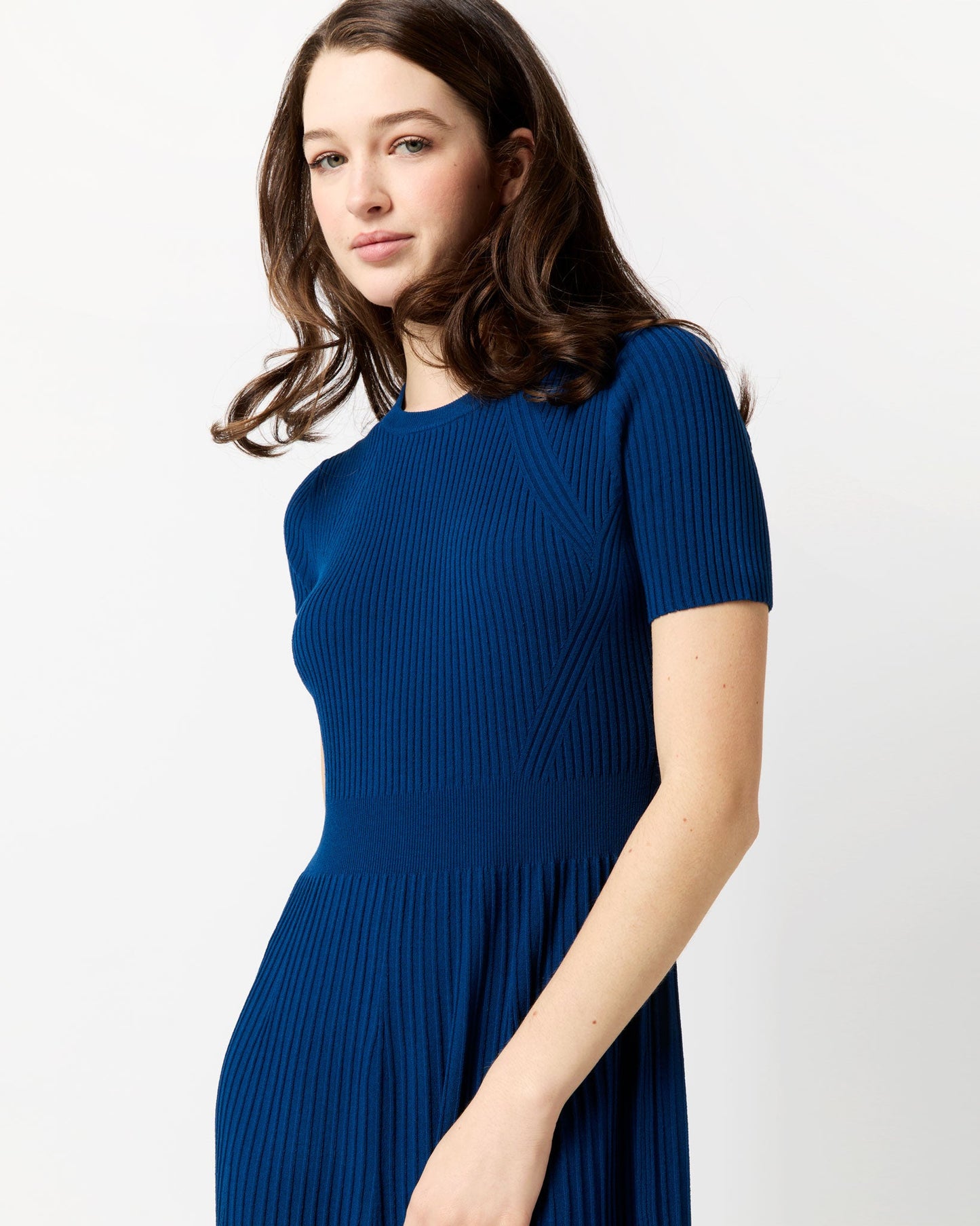 Half-Sleeved Addie Dress in Petrol Techno Yarn