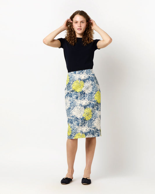 Aurora Skirt in Natural/Blue/Lemon Floral Stretch Denim