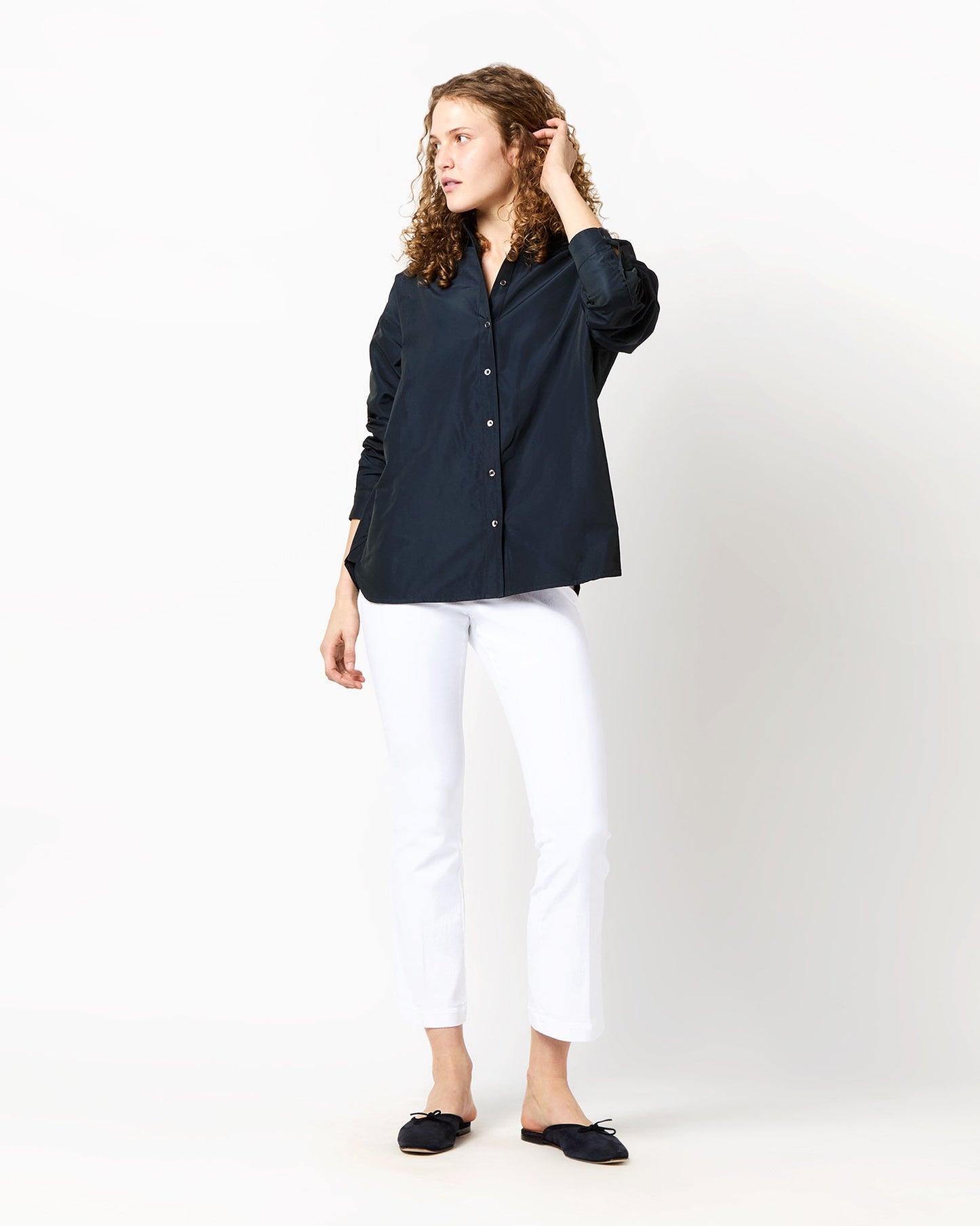 Elle Shirt in Navy Nylon Faille