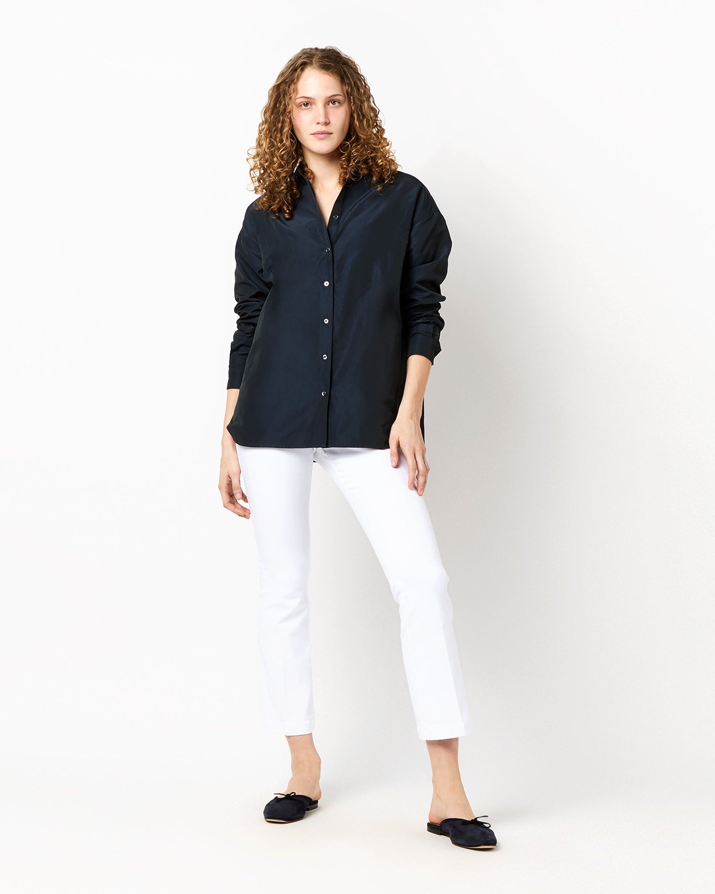 Elle Shirt in Navy Nylon Faille