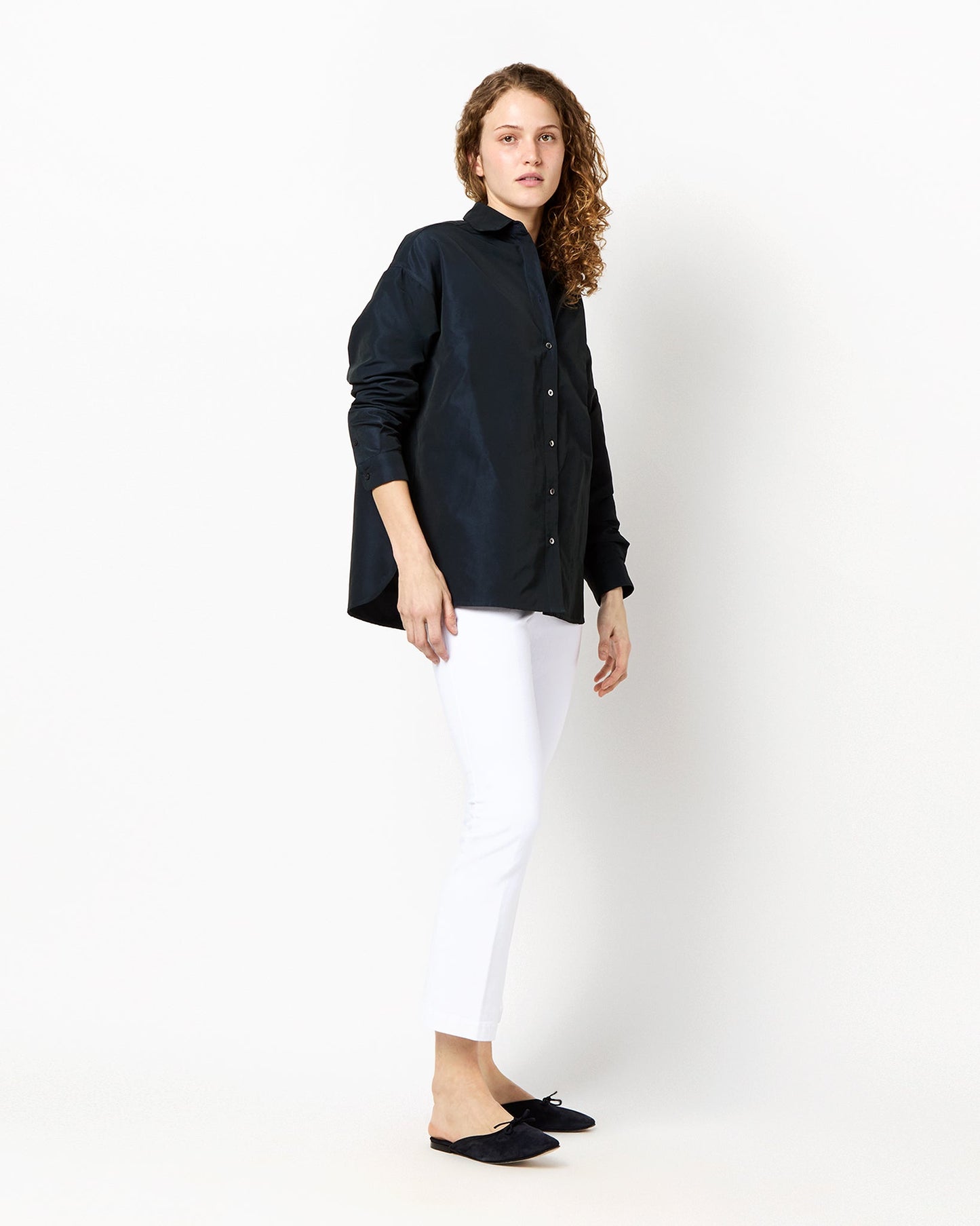 Elle Shirt in Navy Nylon Faille