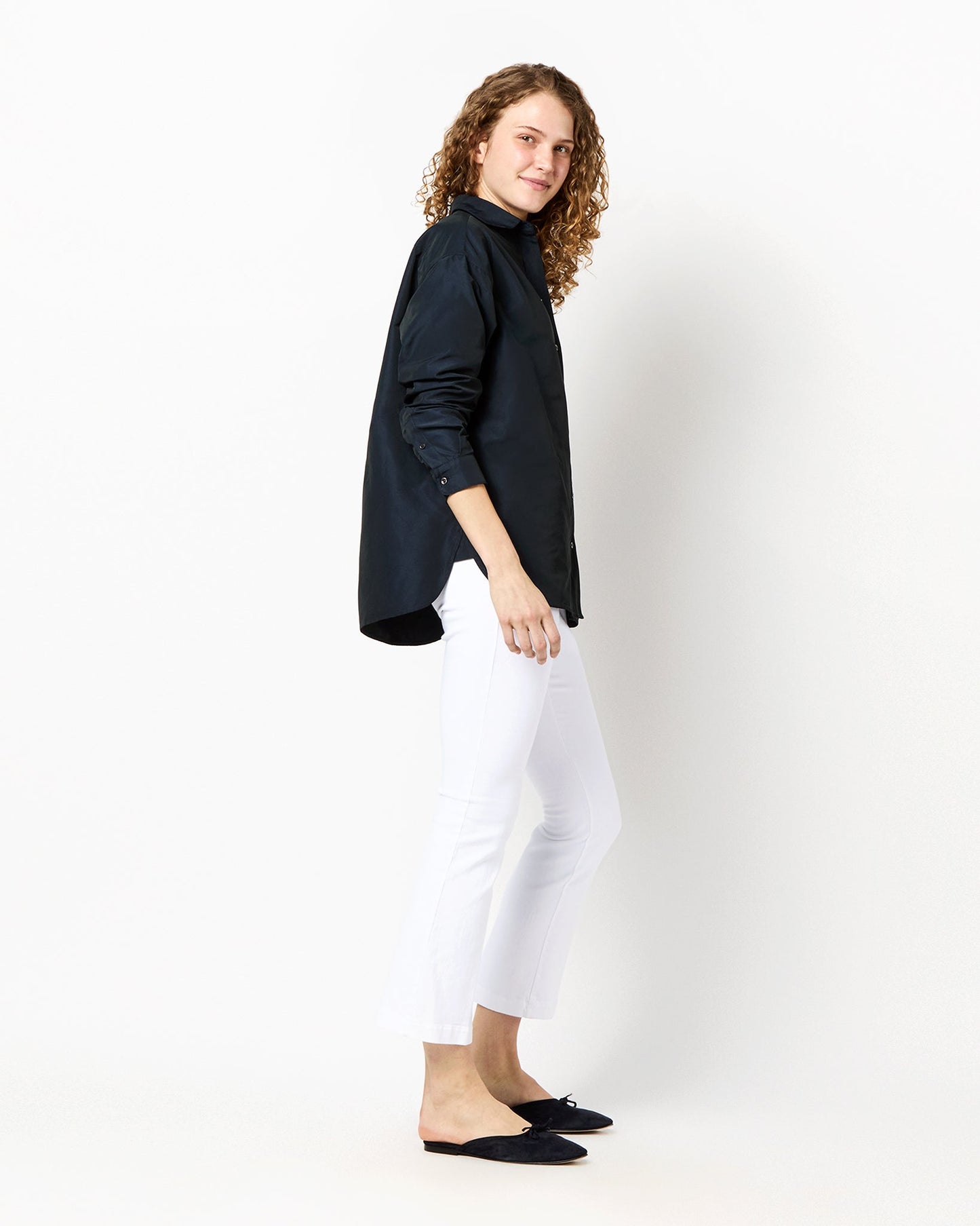 Elle Shirt in Navy Nylon Faille