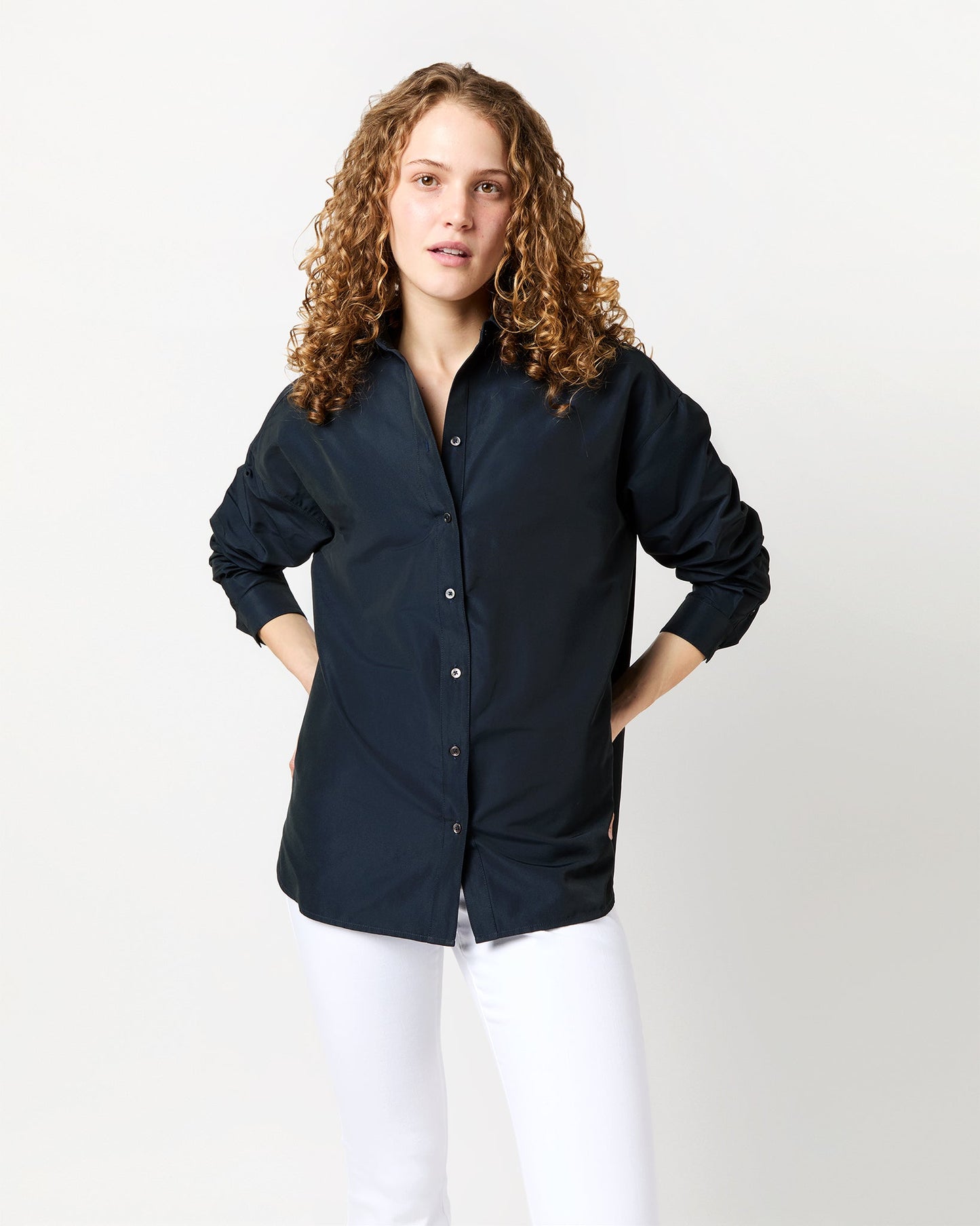 Elle Shirt in Navy Nylon Faille