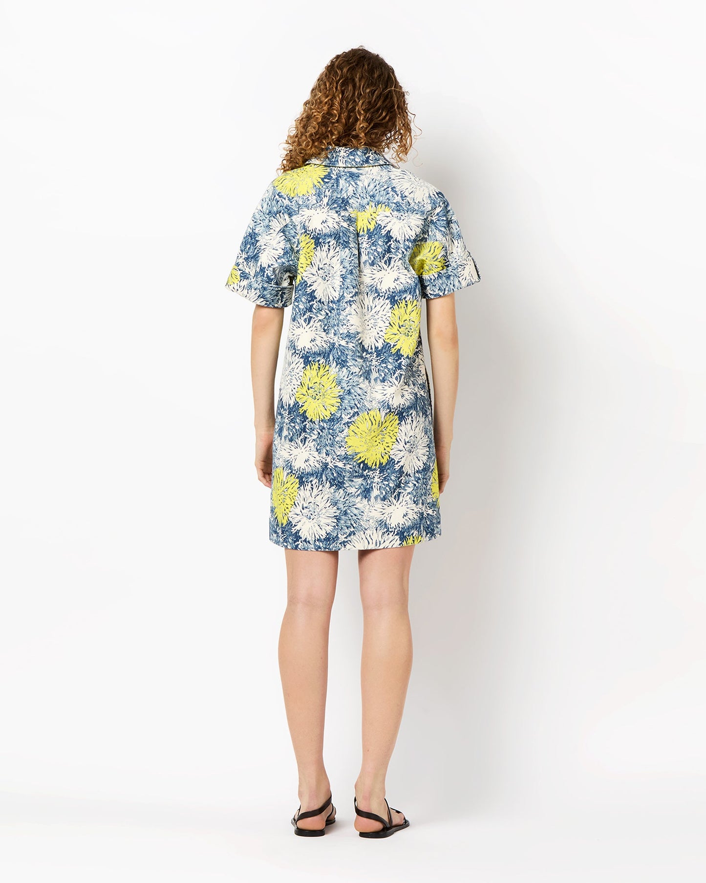 Molly Dress in Natural/Blue/Lemon Floral Stretch Denim