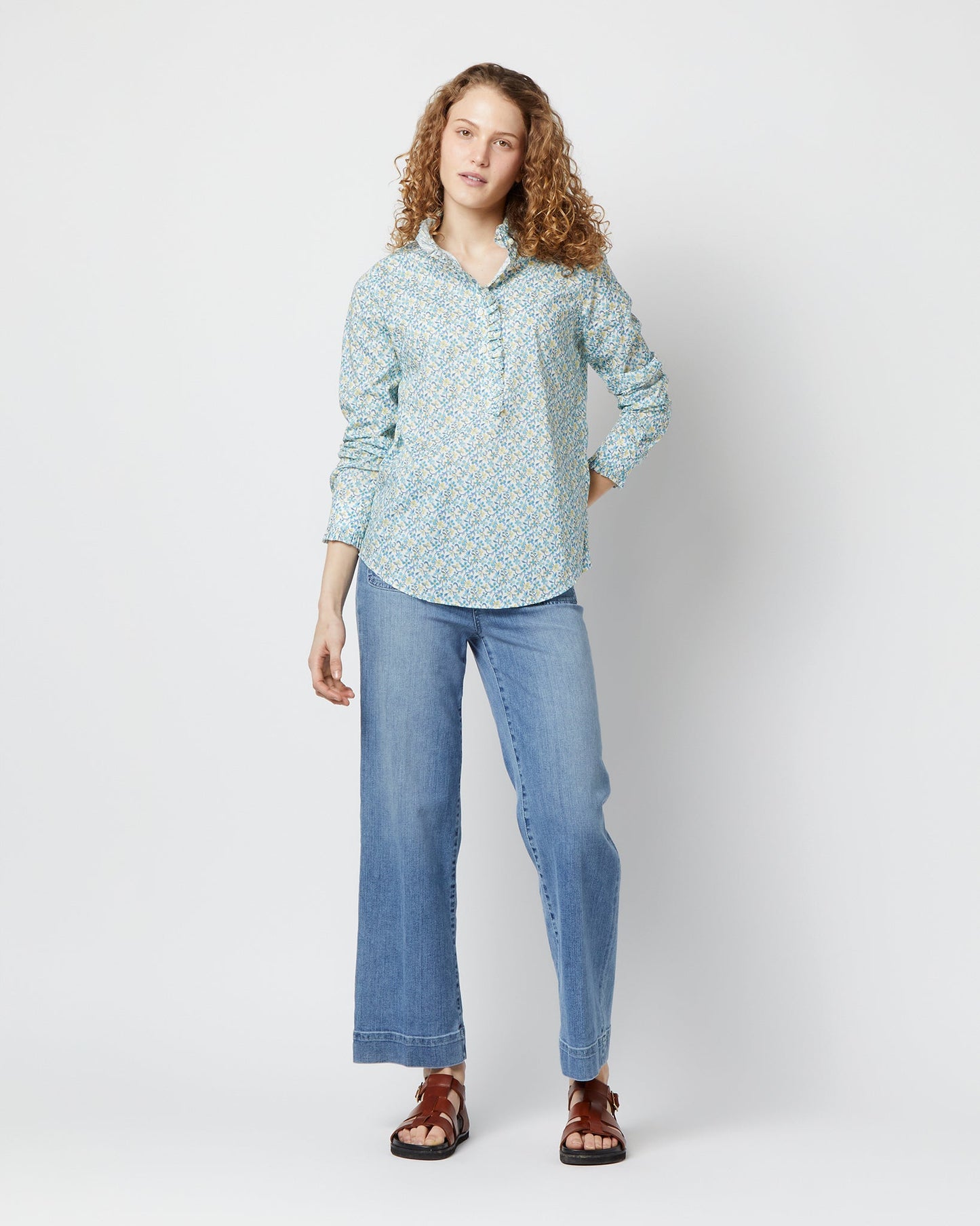 Frill Shirt in Pool Blue Violetta Liberty Fabric