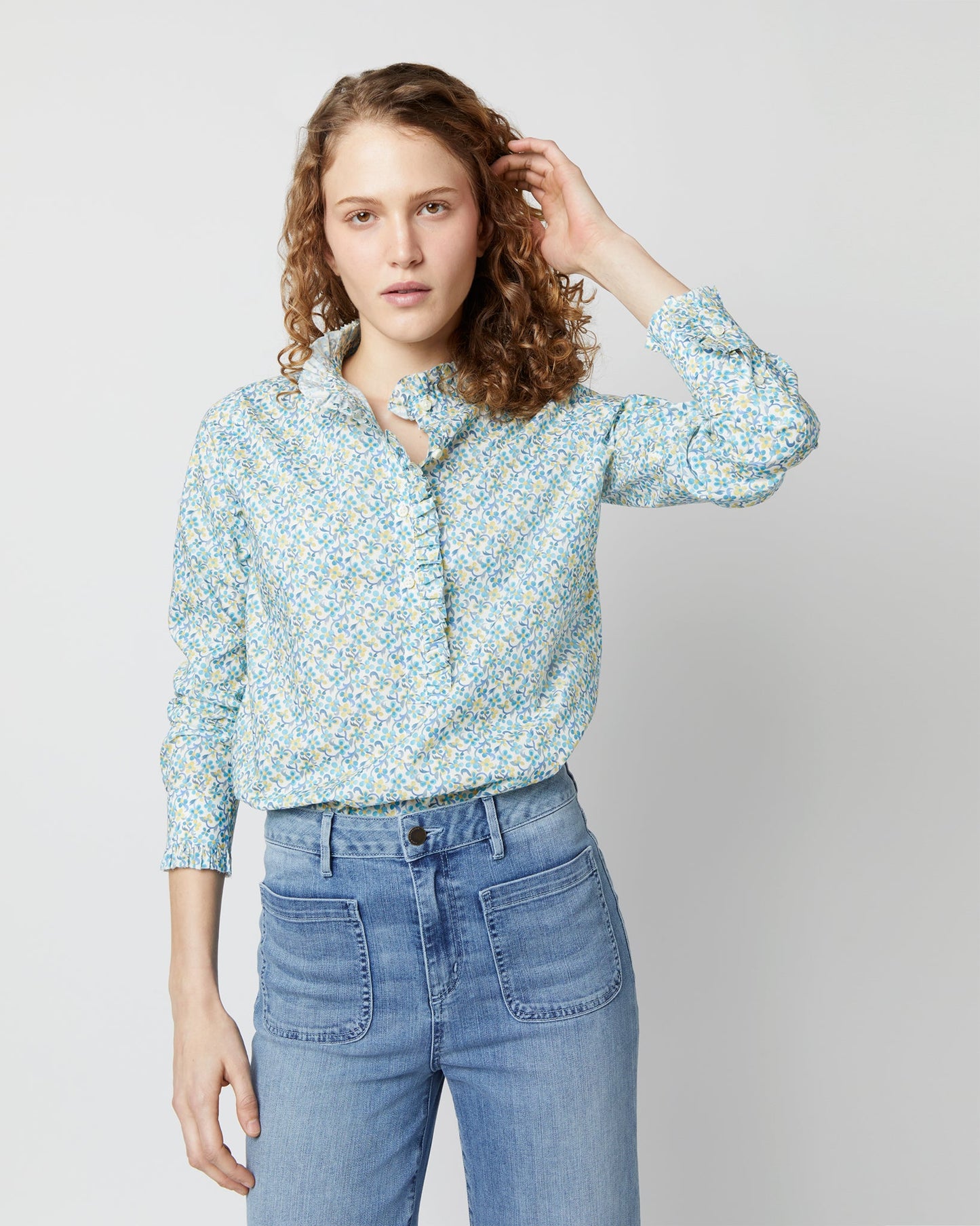 Frill Shirt in Pool Blue Violetta Liberty Fabric