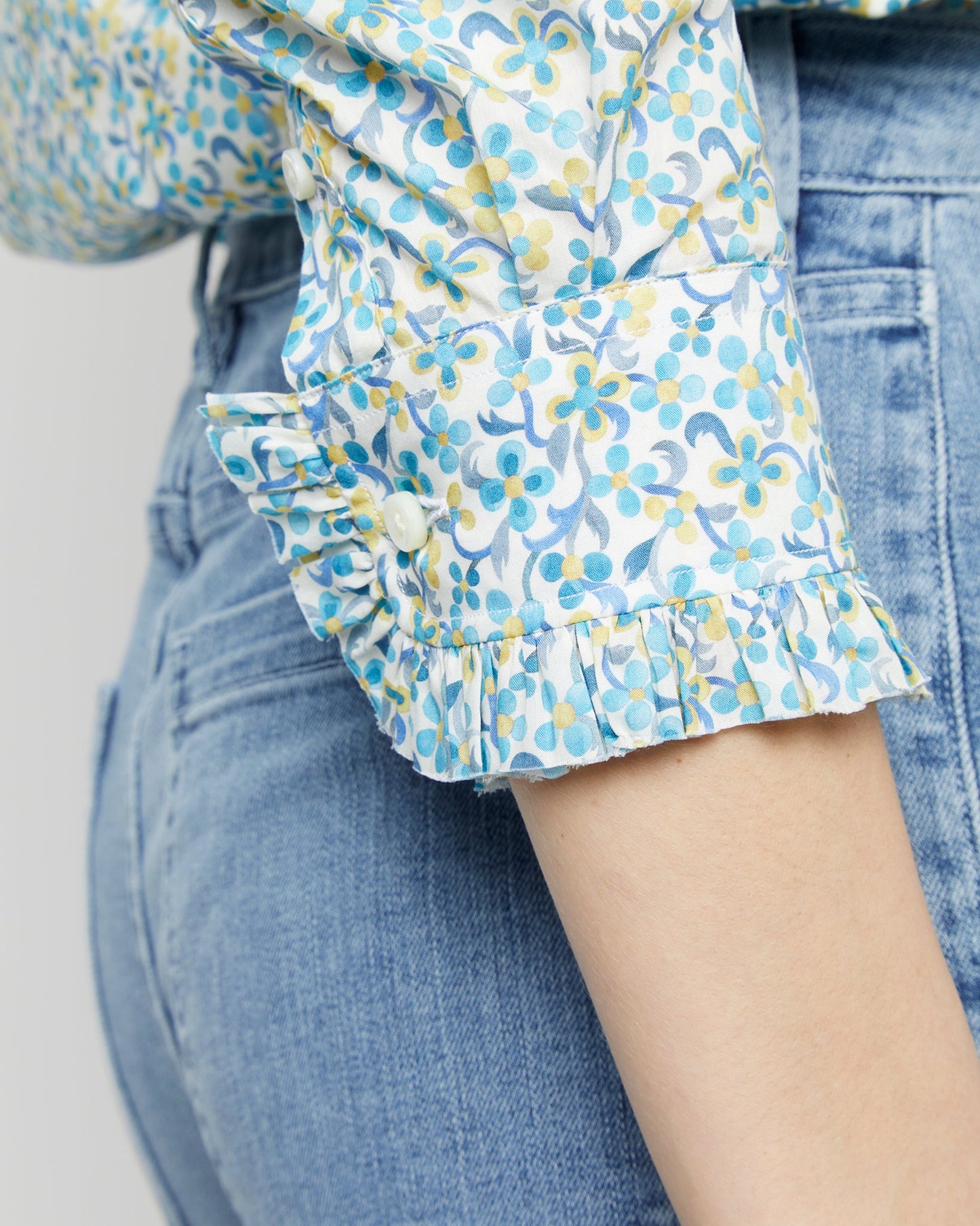 Frill Shirt in Pool Blue Violetta Liberty Fabric