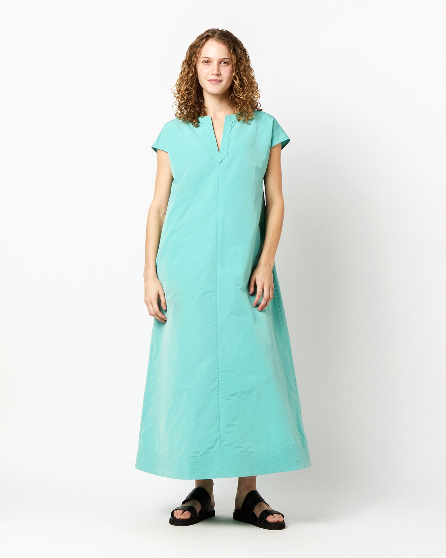 Gigi Dress in Pool Blue Nylon Faille