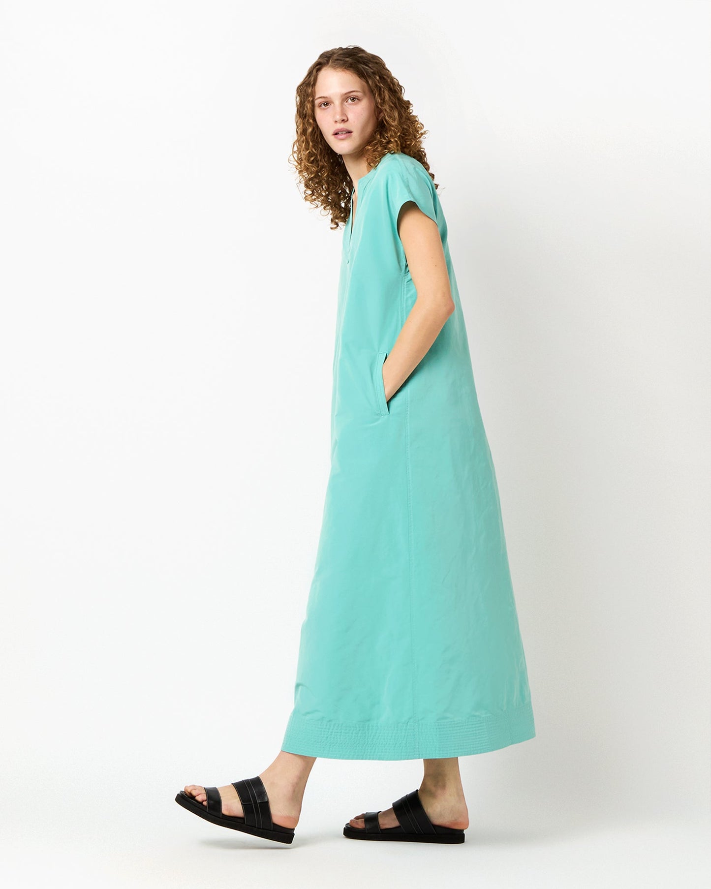 Gigi Dress in Pool Blue Nylon Faille