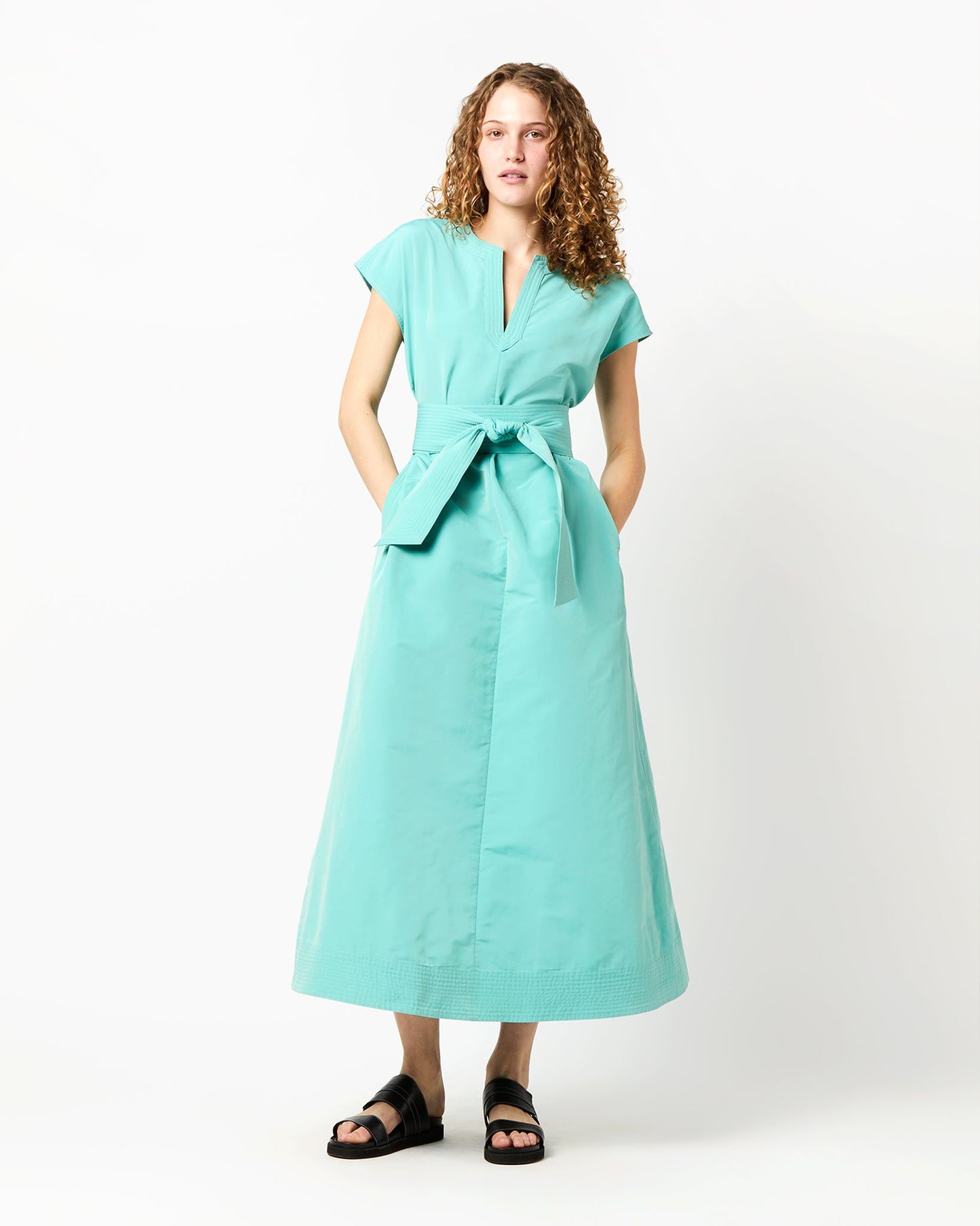 Gigi Dress in Pool Blue Nylon Faille