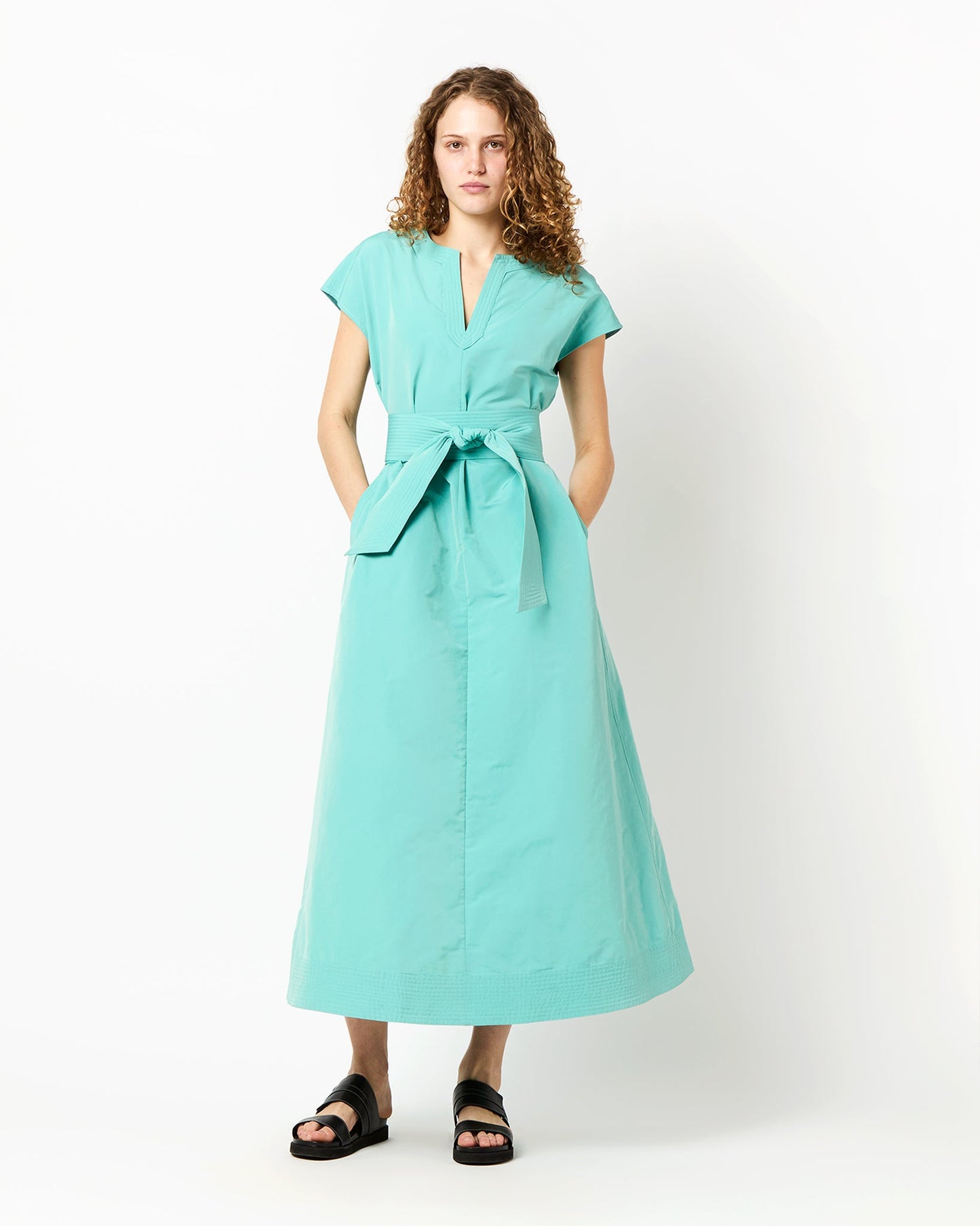 Gigi Dress in Pool Blue Nylon Faille