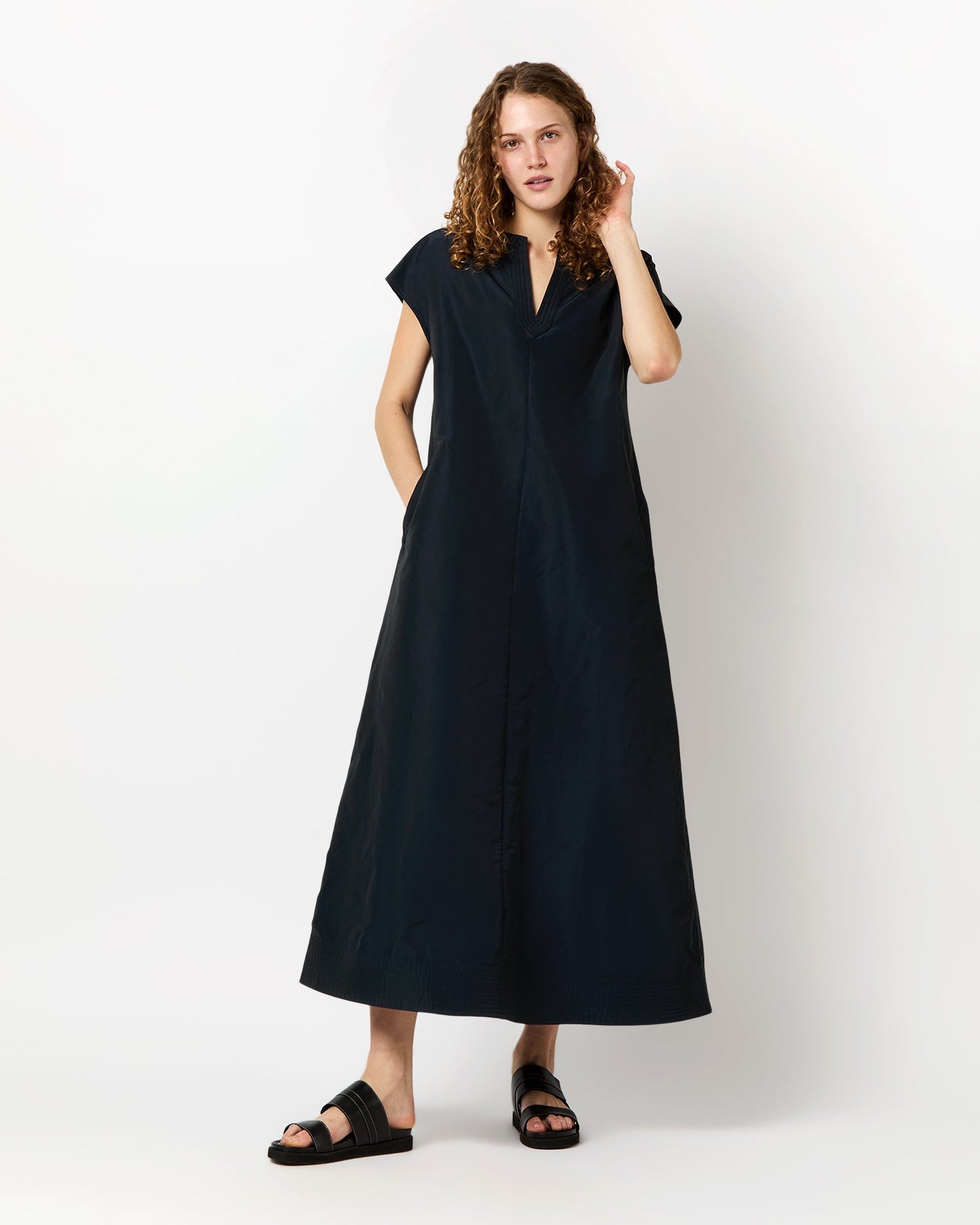 Gigi Dress in Navy Nylon Faille