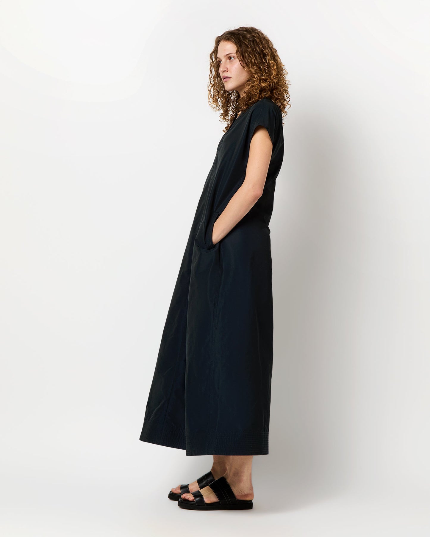 Gigi Dress in Navy Nylon Faille