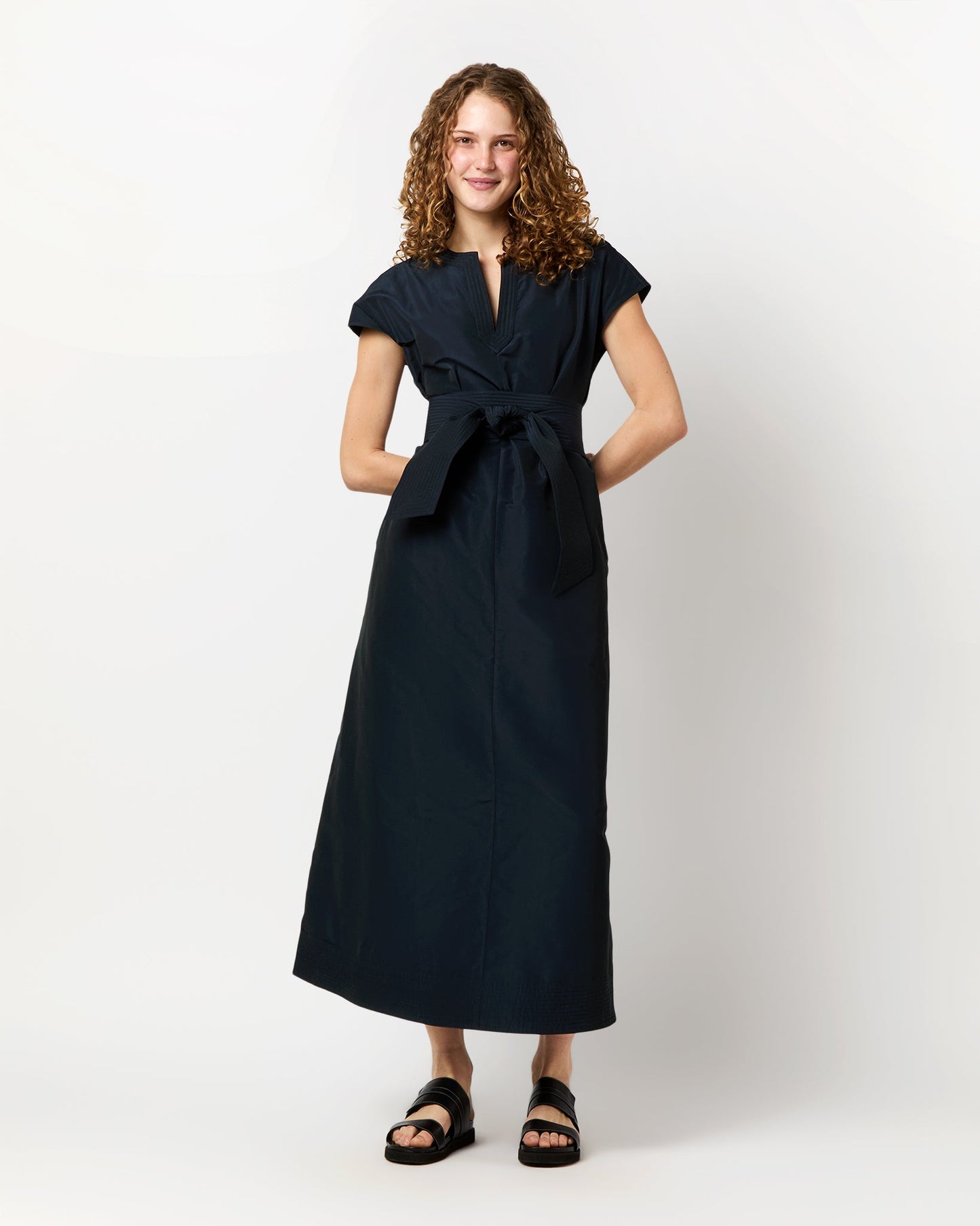 Gigi Dress in Navy Nylon Faille