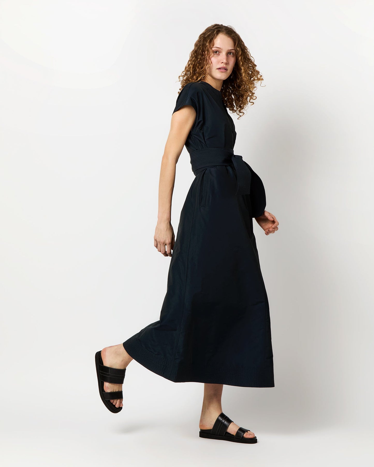 Gigi Dress in Navy Nylon Faille