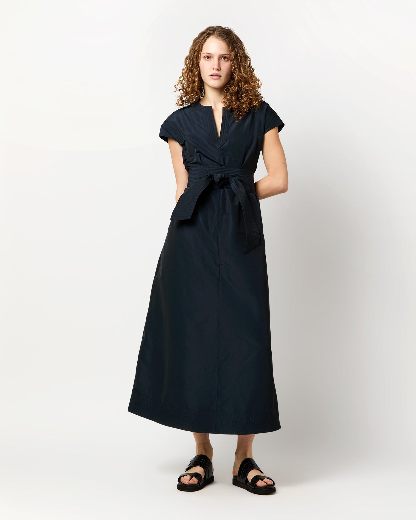 Gigi Dress in Navy Nylon Faille