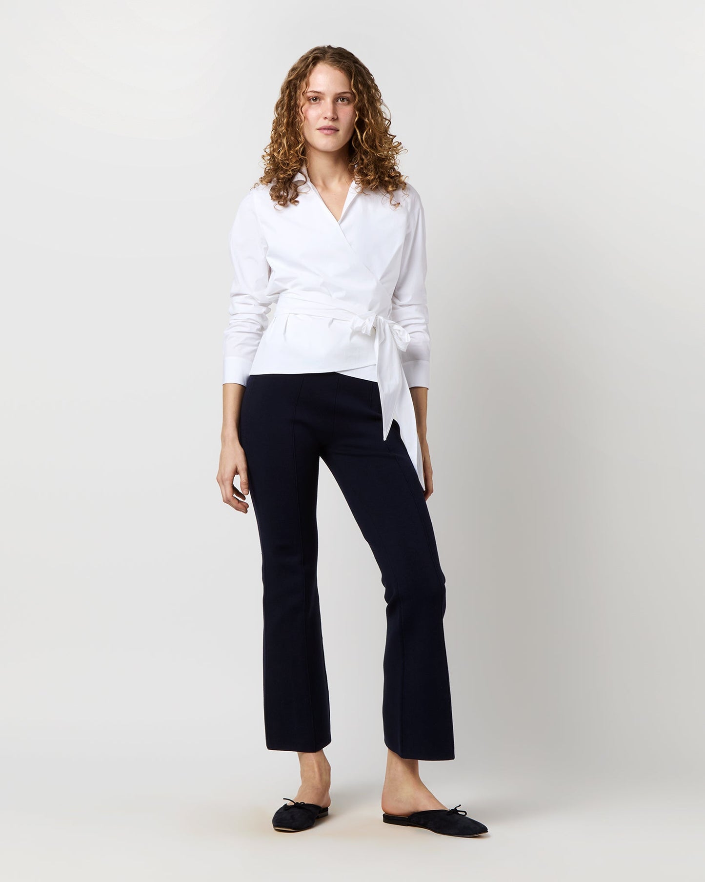 Hilary Wrap Top in White Stretch Poplin