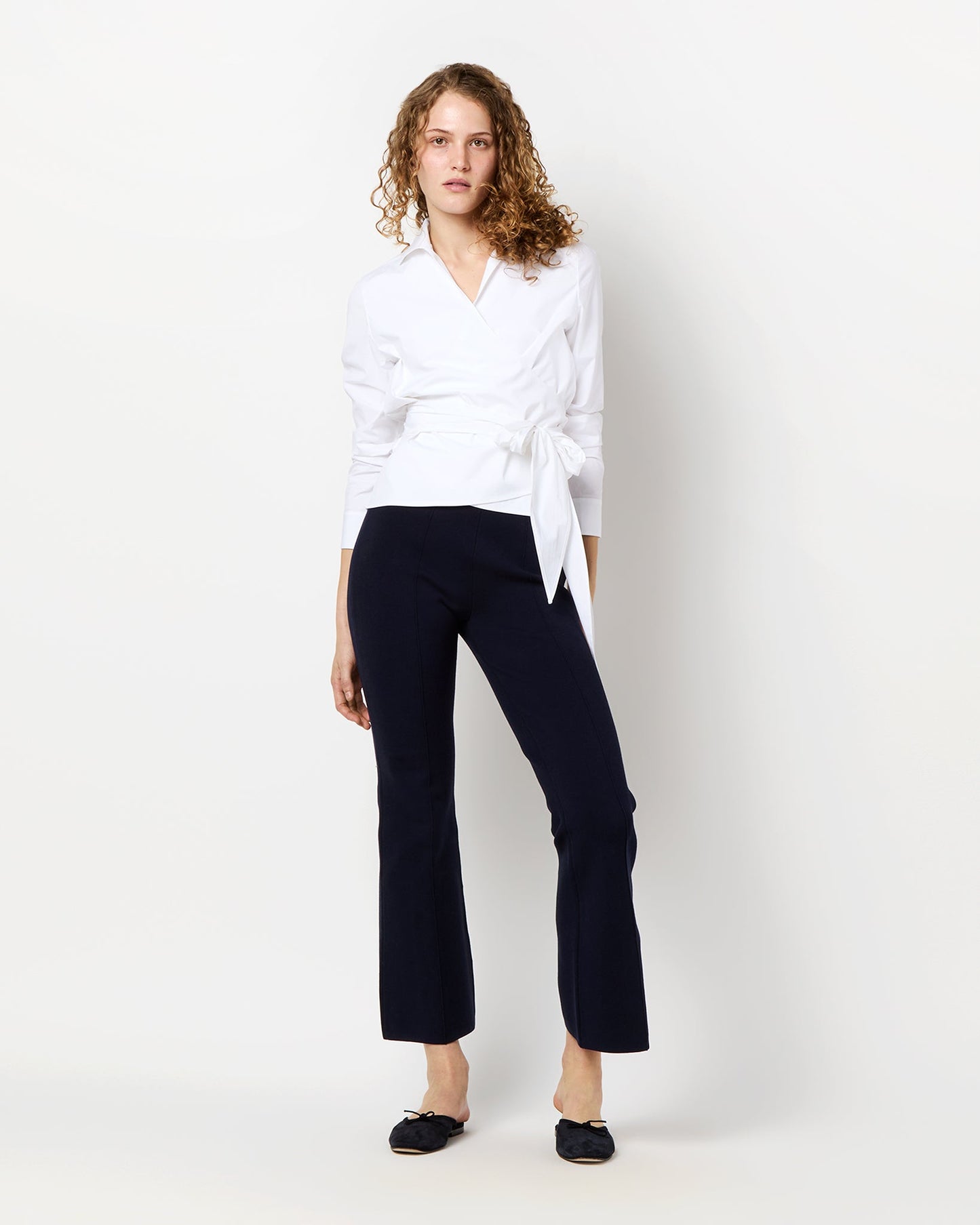 Hilary Wrap Top in White Stretch Poplin