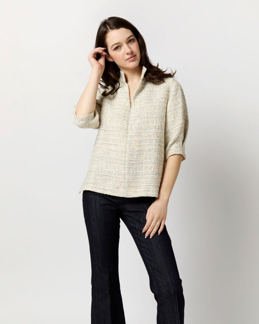 Violetta Top in Natural/Blue Metallic Tweed