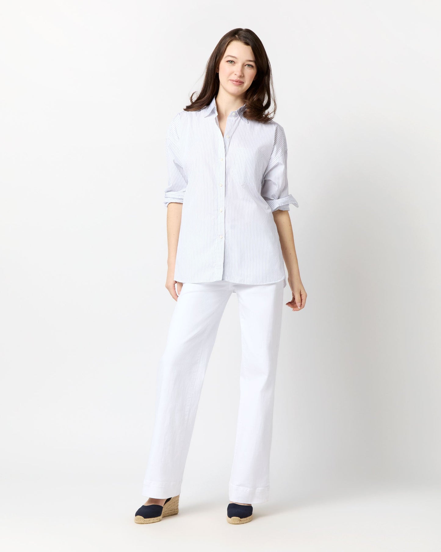 Weekender Shirt in White/Blue Pencil Stripe Poplin