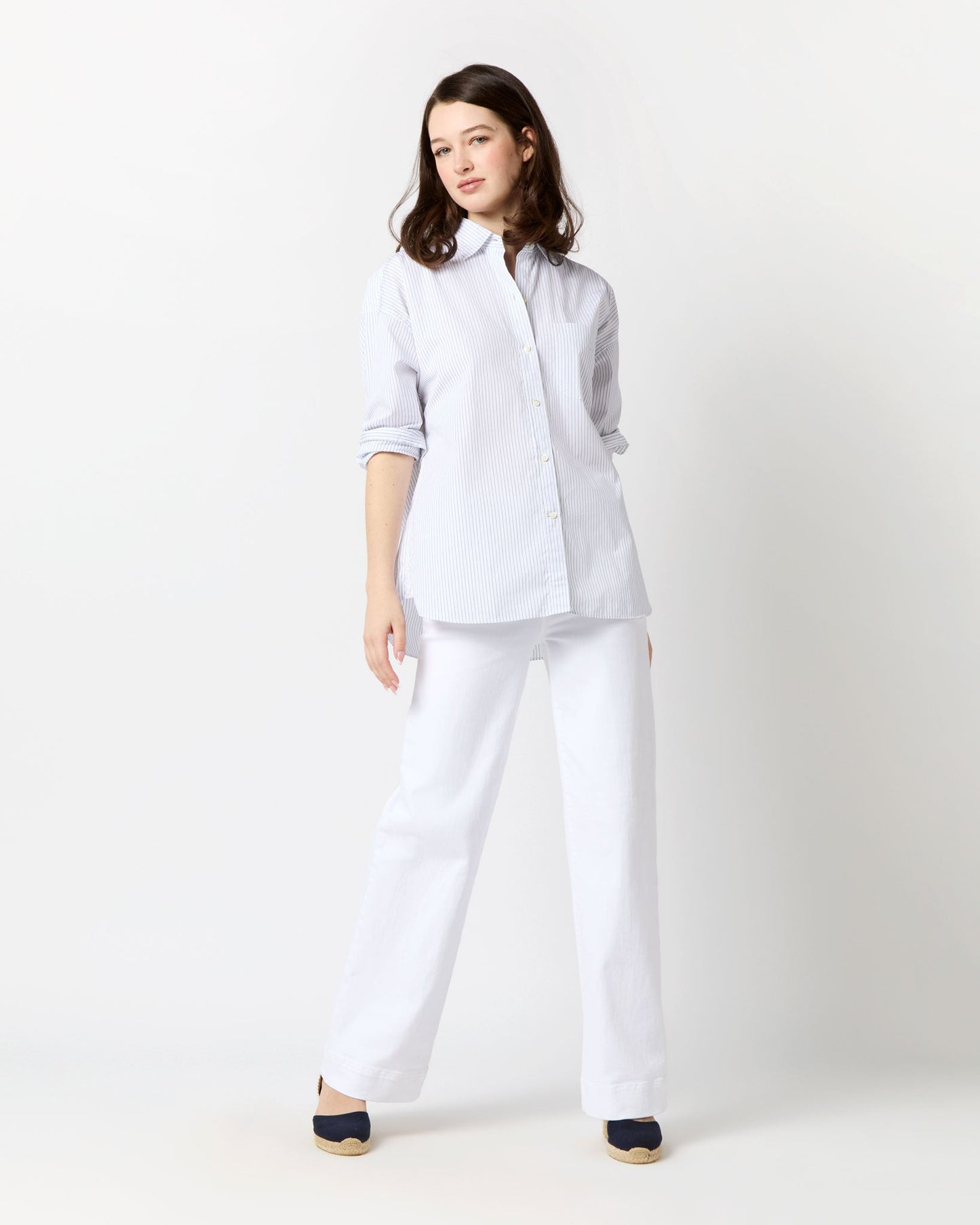 Weekender Shirt in White/Blue Pencil Stripe Poplin