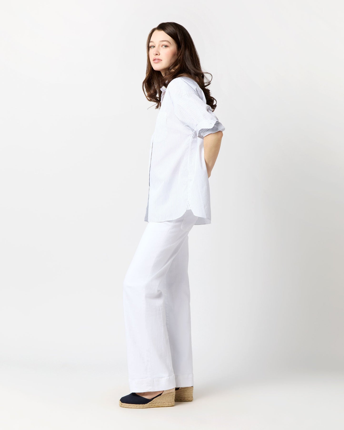 Weekender Shirt in White/Blue Pencil Stripe Poplin