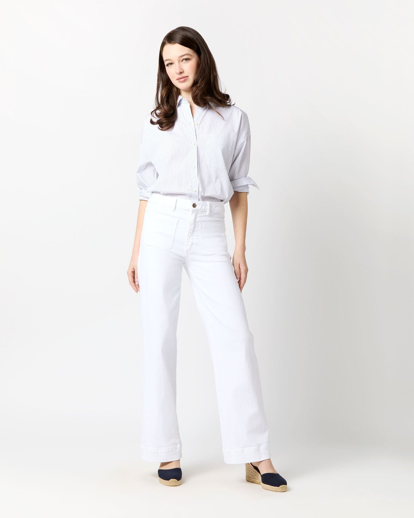 Weekender Shirt in White/Blue Pencil Stripe Poplin