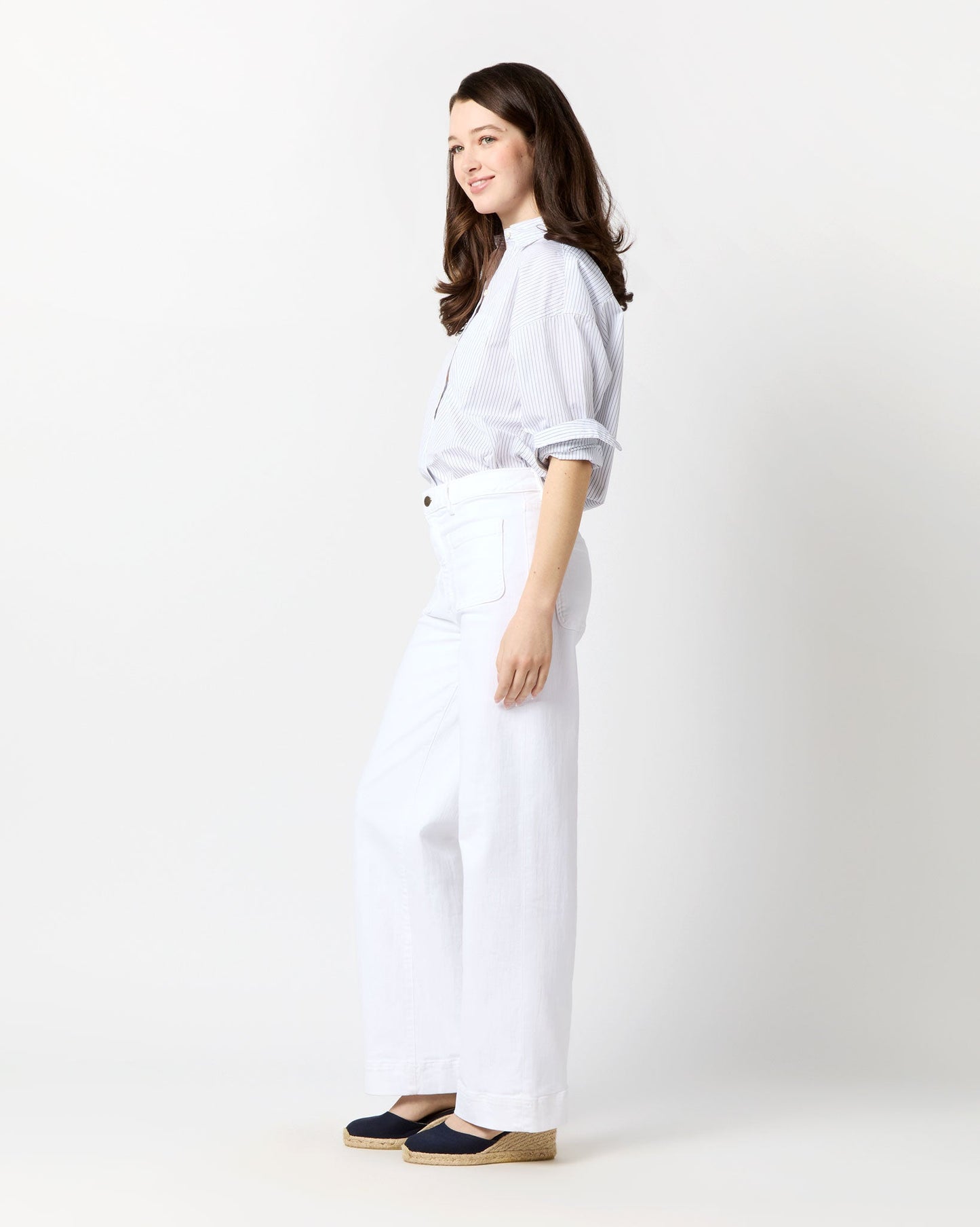 Weekender Shirt in White/Blue Pencil Stripe Poplin