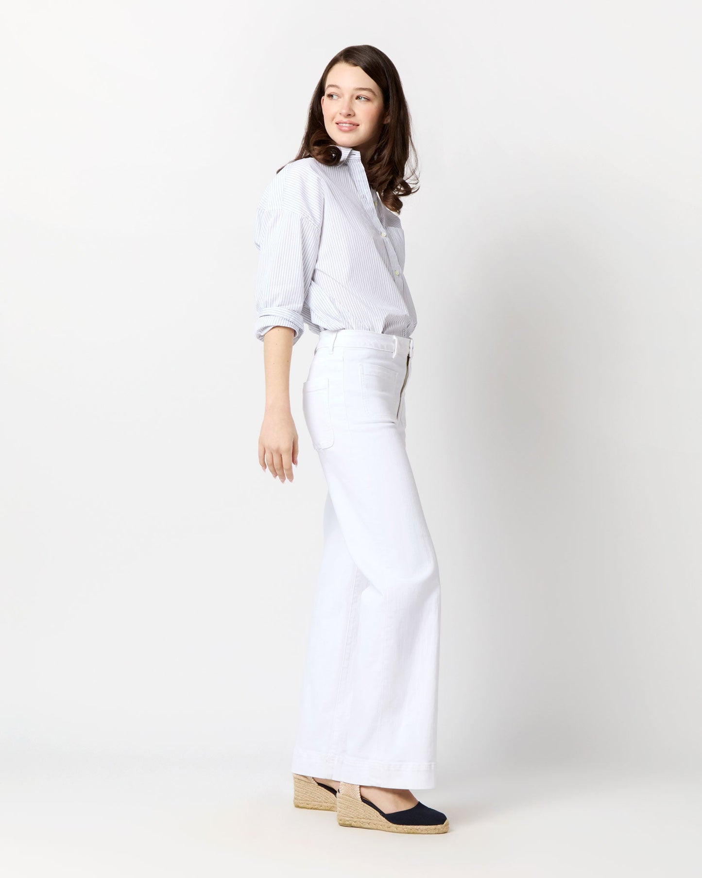 Weekender Shirt in White/Blue Pencil Stripe Poplin