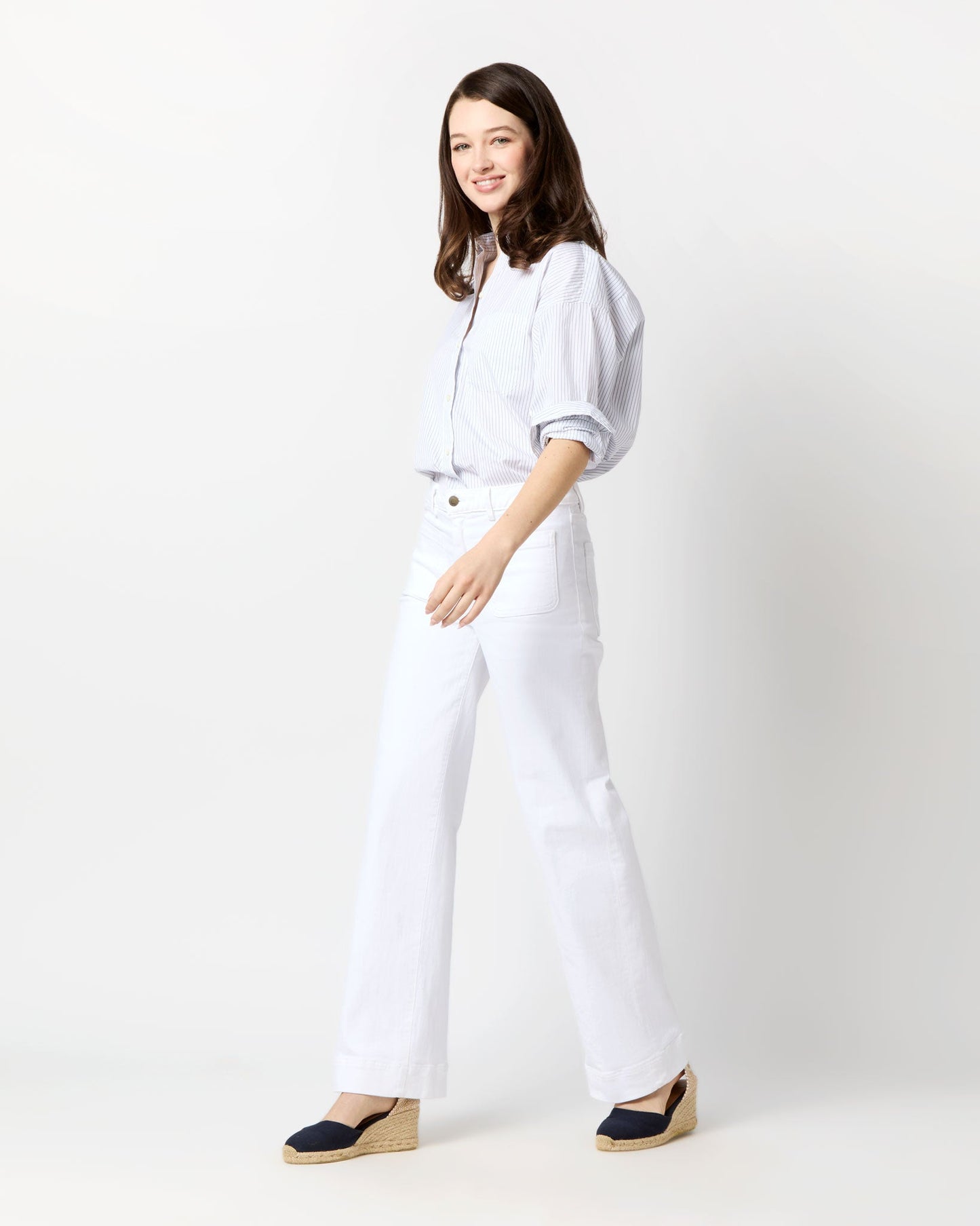 Weekender Shirt in White/Blue Pencil Stripe Poplin