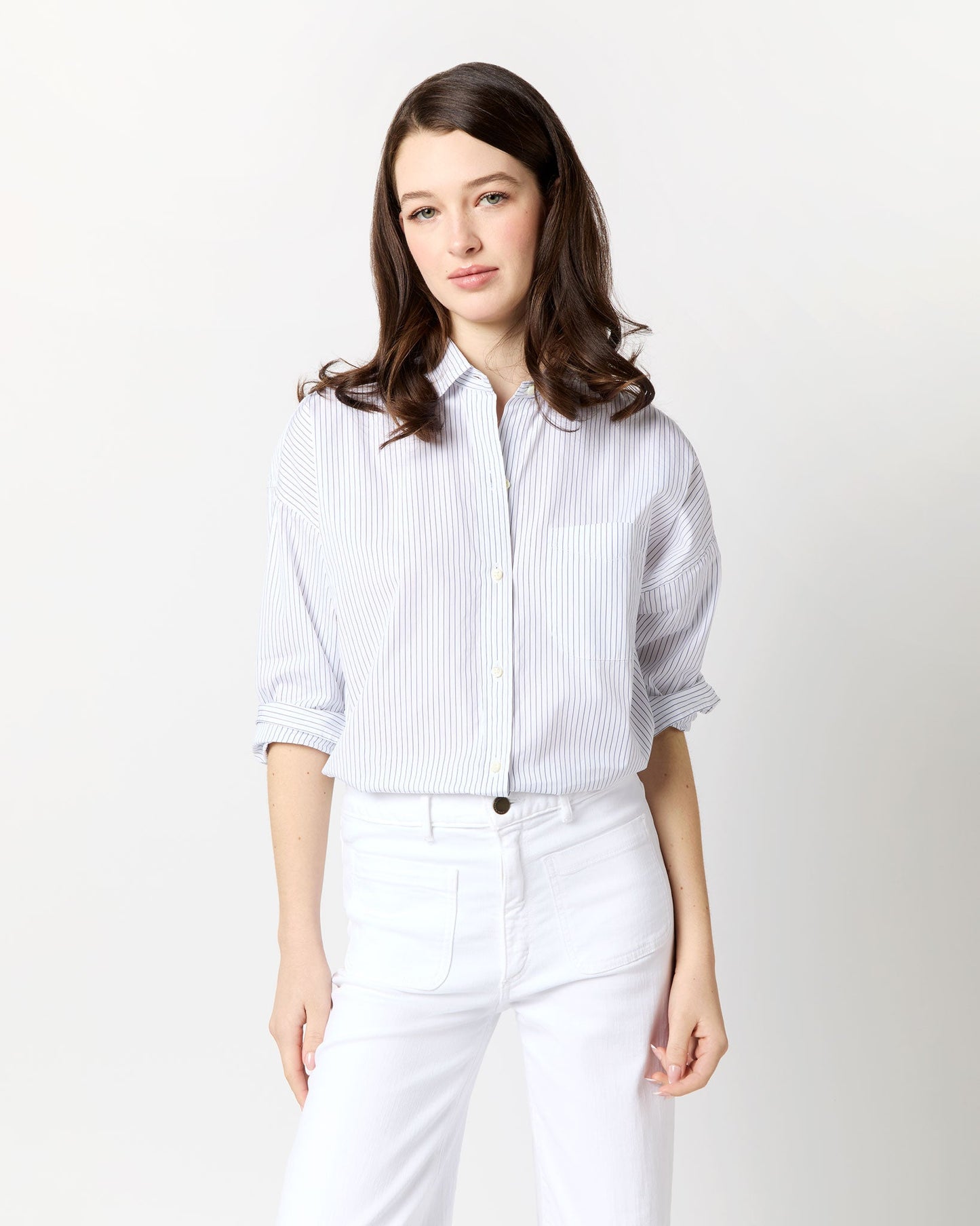 Weekender Shirt in White/Blue Pencil Stripe Poplin