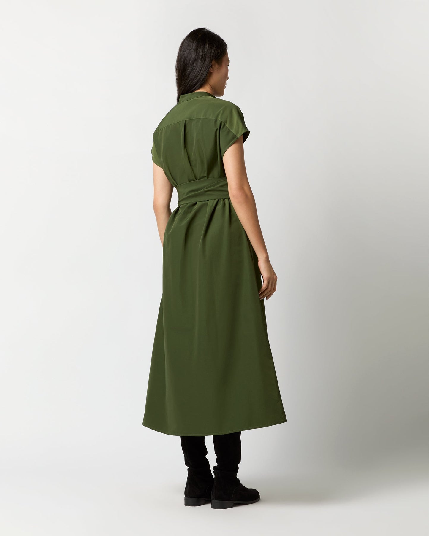 Gianna Maxi Shirtdress in Olive Cotton/Nylon Faille