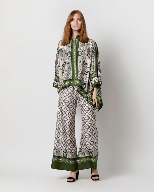 Foulard Shirt in Green Mirage Placée Silk Twill